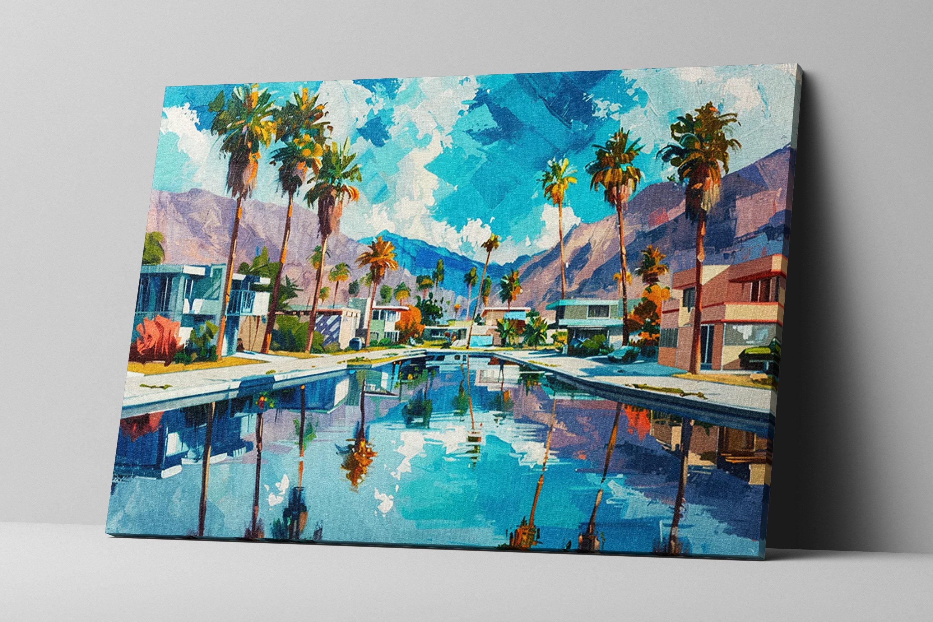 Palm Springs Pool Scene - Large Canvas Art | Gallery Wrapped Canvas Ready to Hang