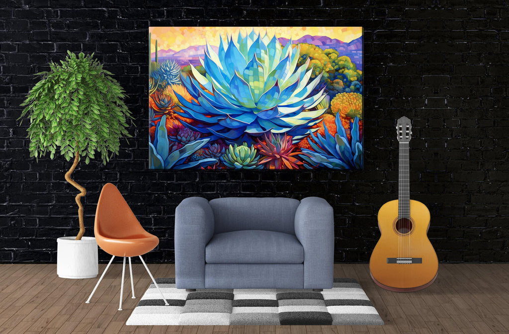 Blue Agave Wall Art – Desert Canvas Print | Southwest Agave Canvas, Extra Large