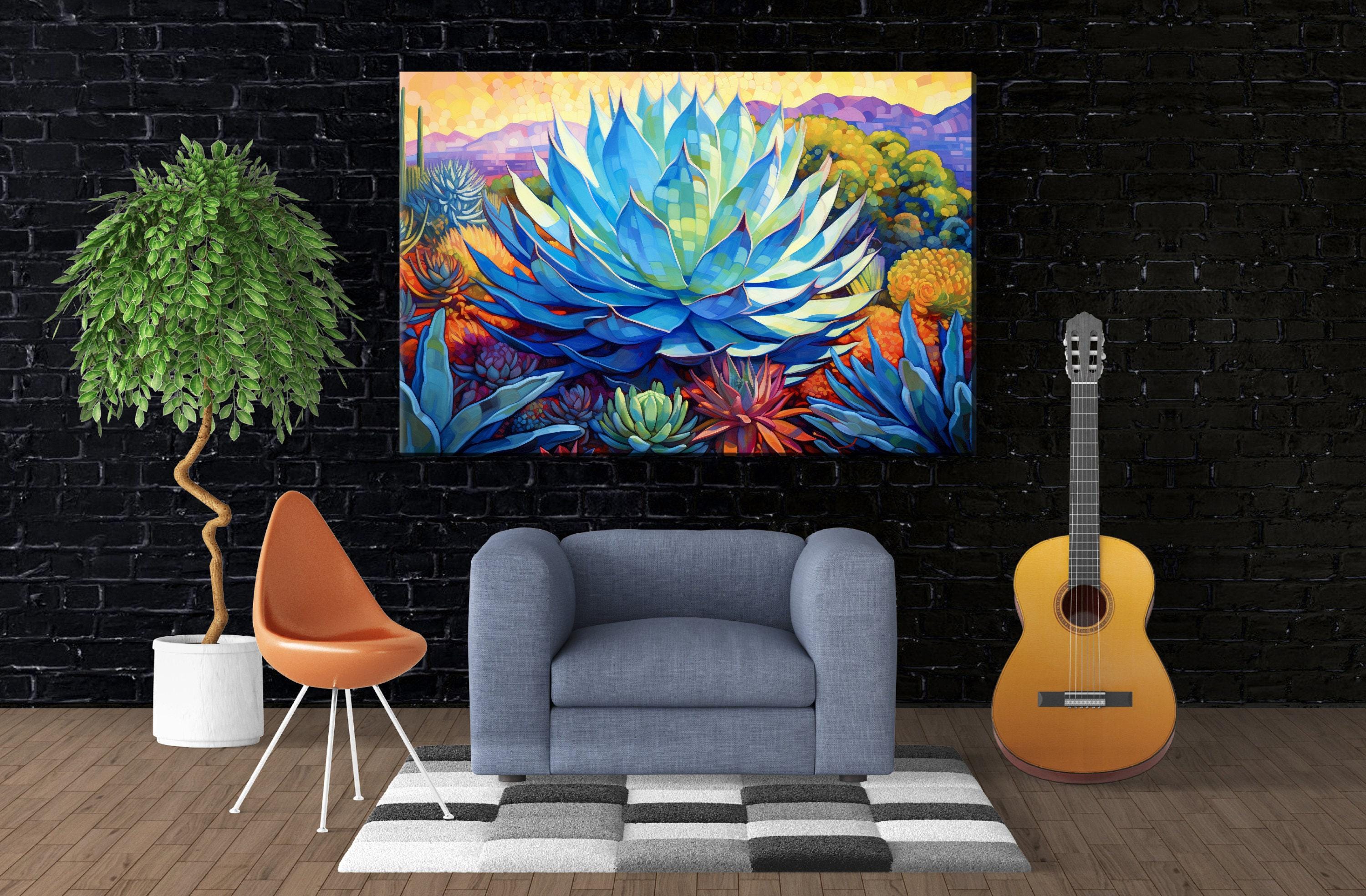 Blue Agave Wall Art – Desert Canvas Print | Southwest Agave Canvas, Extra Large