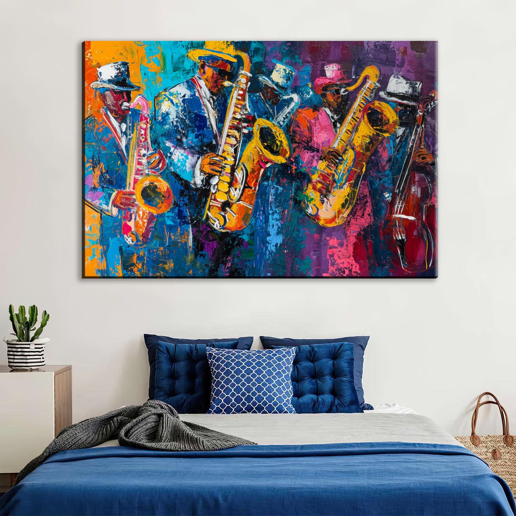 Jazz Wall Art – Vibrant Saxophone Wall Decor on Gallery Wrapped Canvas, Ready to Hang