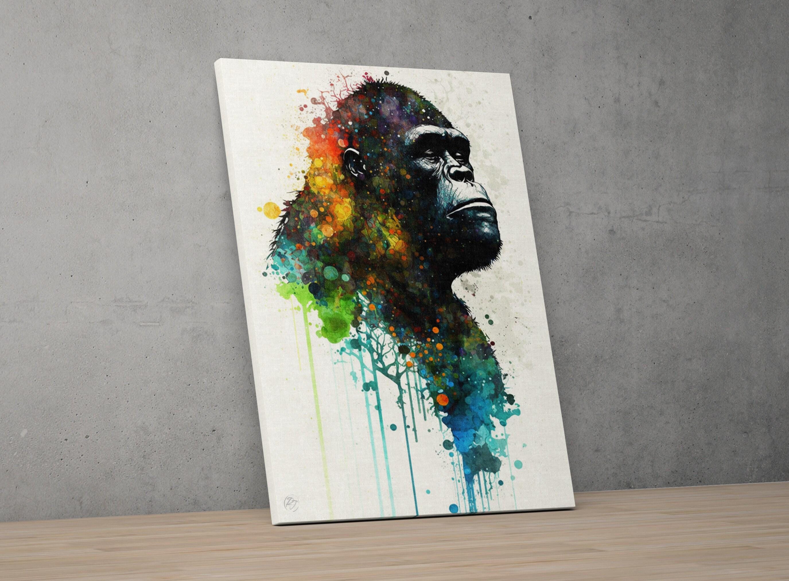 Wildlife Elegance: Gorilla Watercolor Painting, Giclee Print on Canvas, Artist Paper, Watercolor Paper, Available in Extra Large Sizes