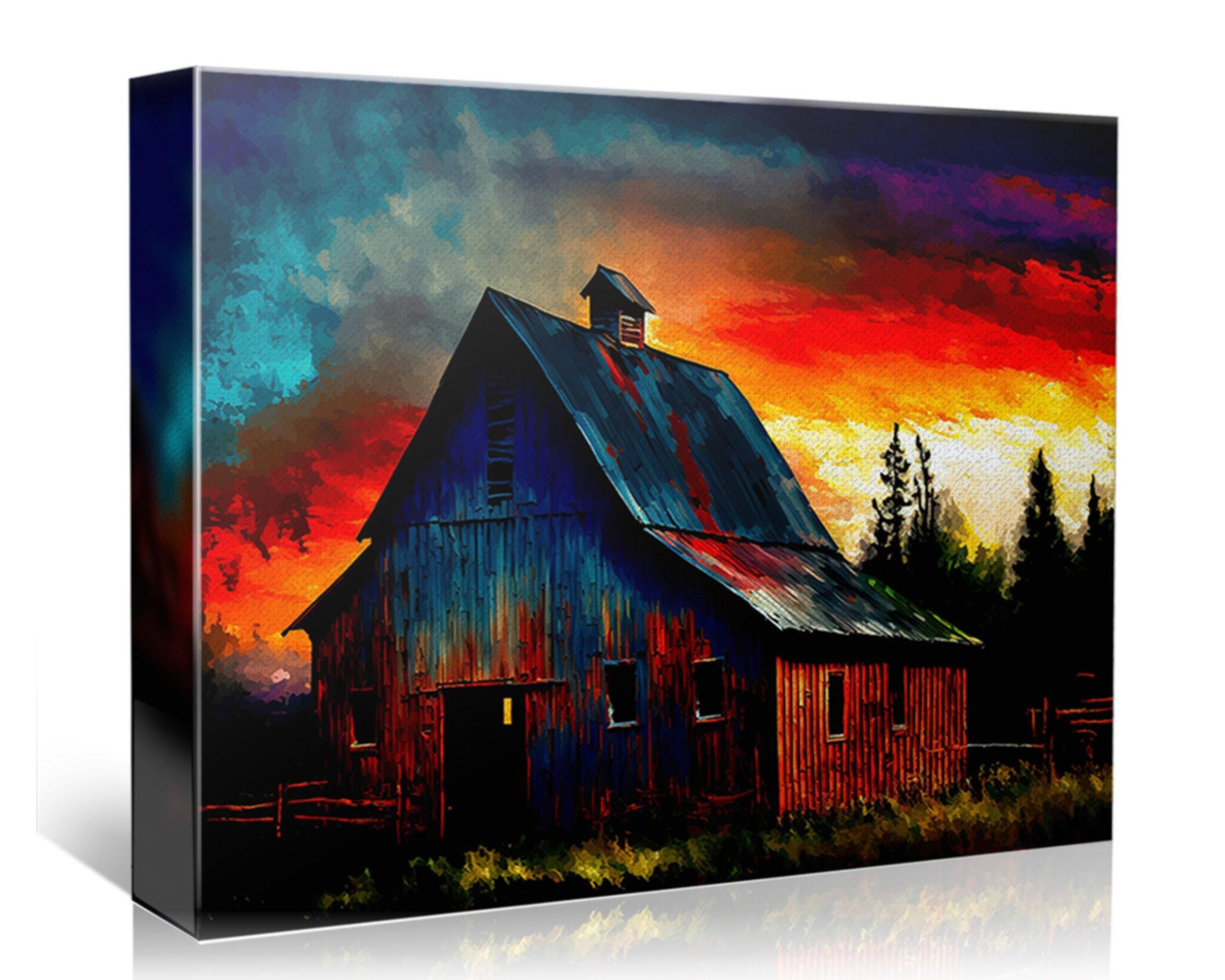 Farmhouse Canvas Art - Vintage Farm Landscape Art | Large Canvas Print With Wood Frame