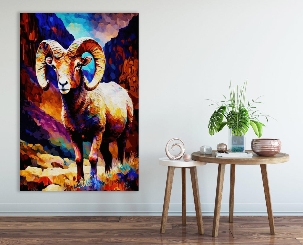 Bighorn Sheep Canvas Print - Vibrant Southwest Wall Art | Colorful Desert Wildlife Art