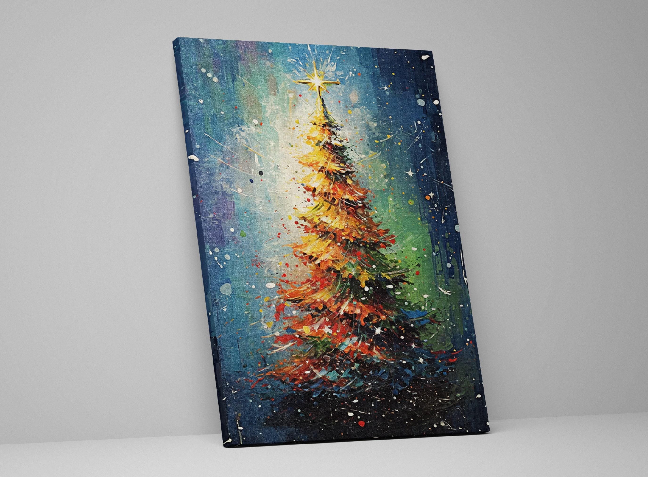 Christmas Canvas Art – Festive Wall Decor | Gallery Wrapped Canvas, Large Red Green Tree Print