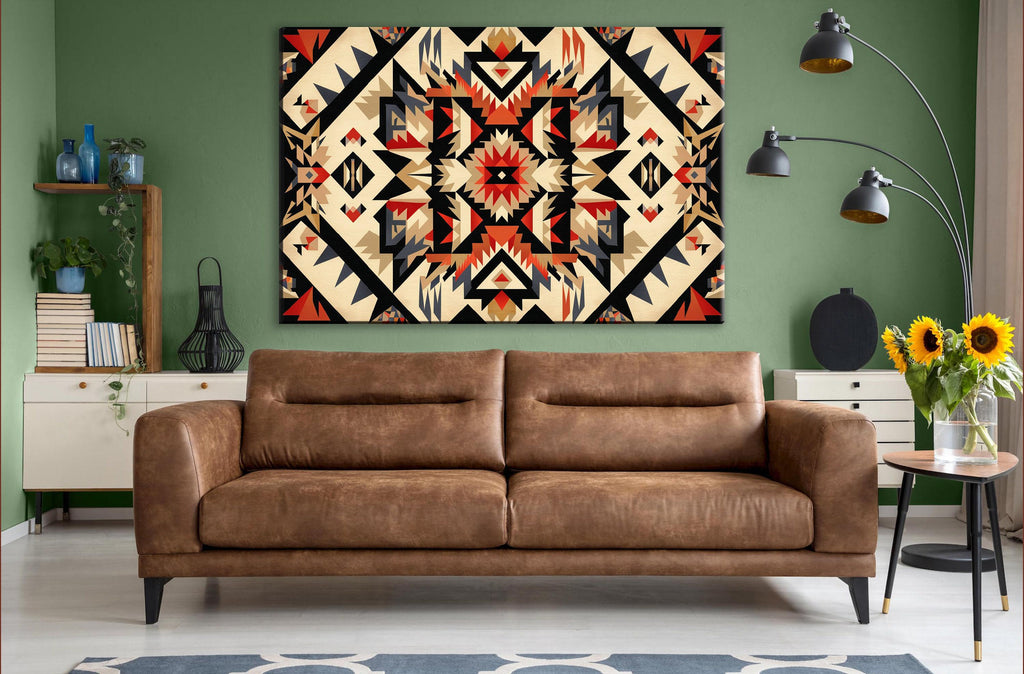 Native American Wall Art – Extra Large Tribal Pattern Decor on Gallery Wrapped Canvas