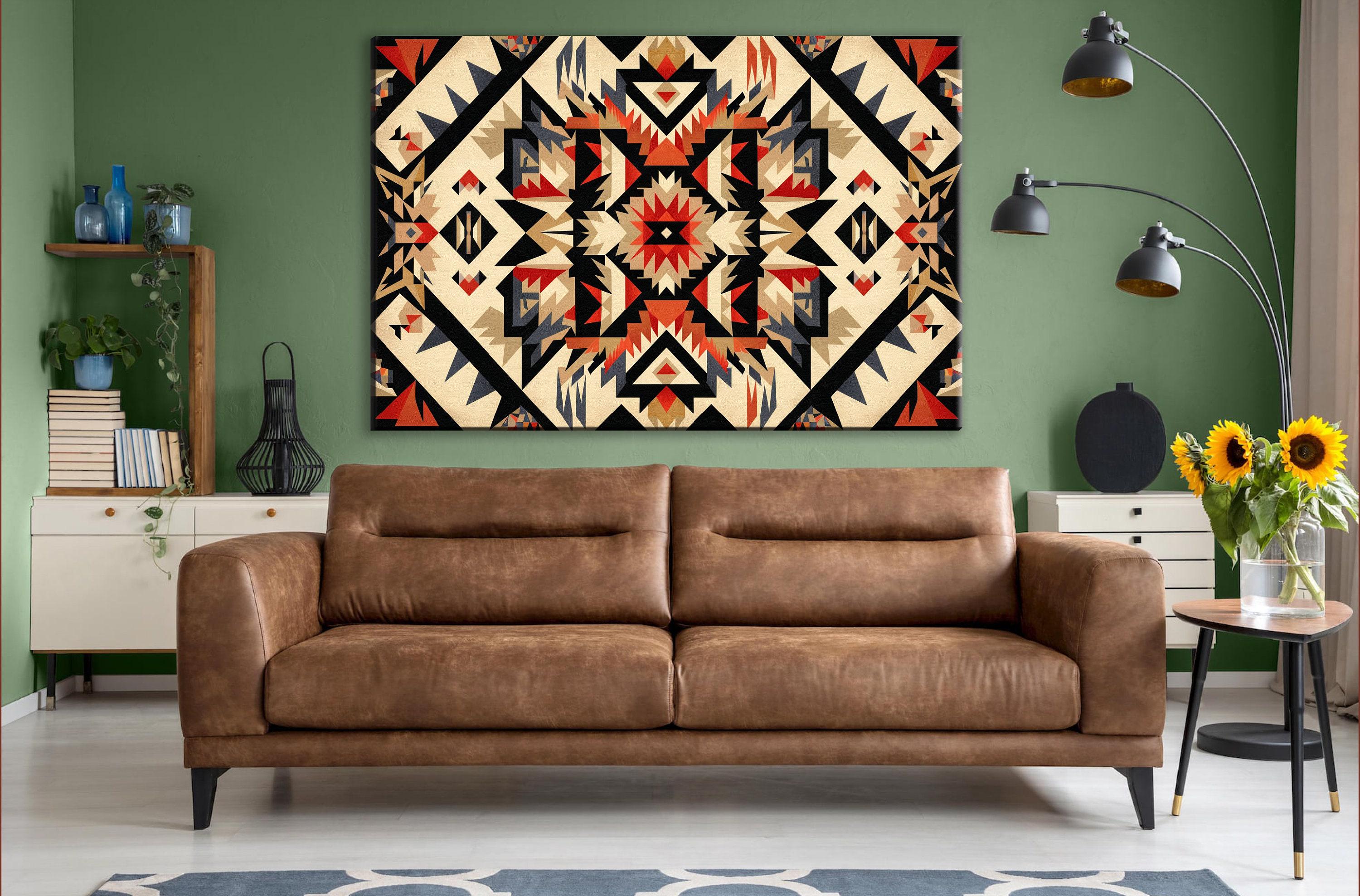 Native American Wall Art – Extra Large Tribal Pattern Decor on Gallery Wrapped Canvas