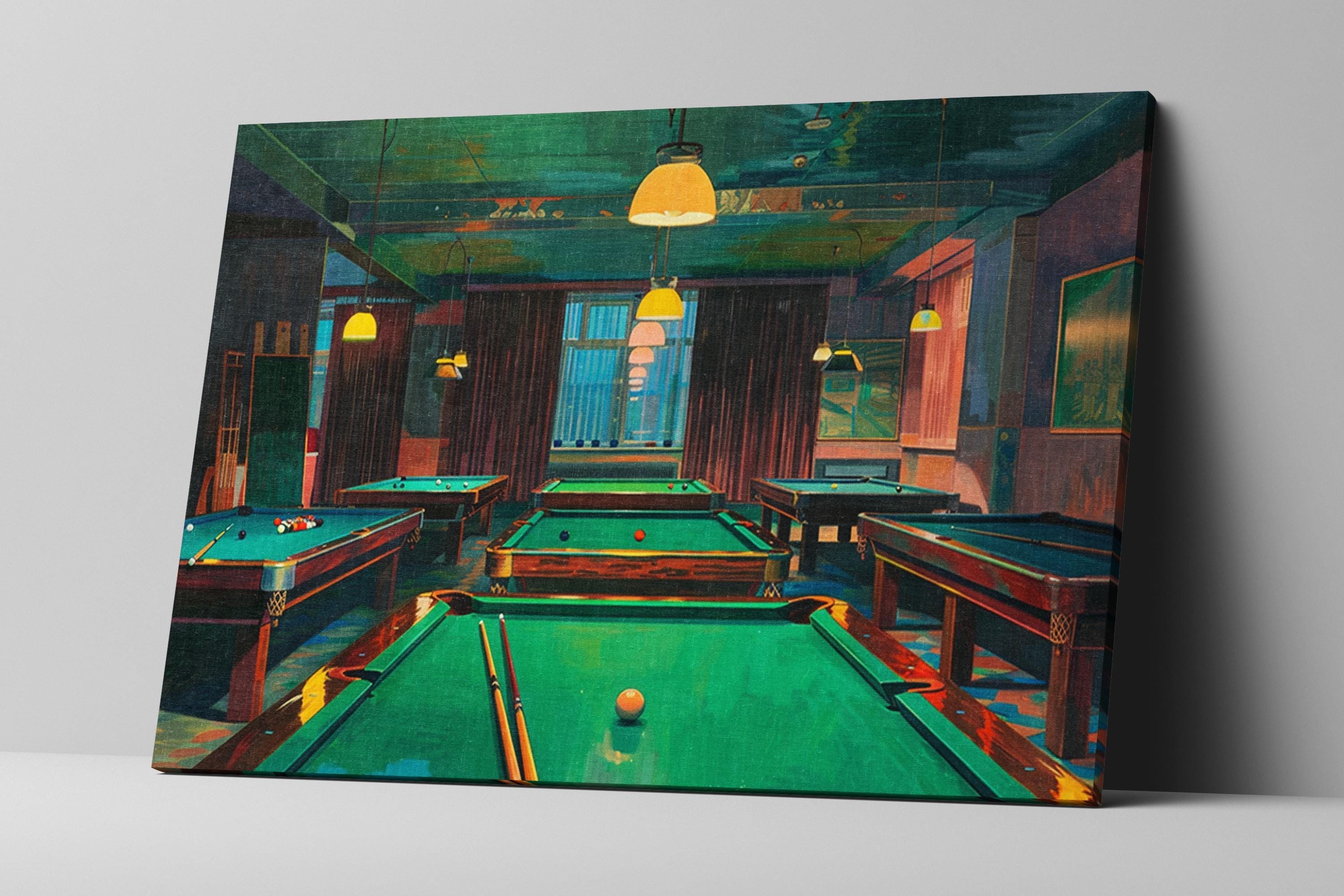 Pool Hall Canvas – Vintage Pool Art | Extra Large Gallery Wrapped Canvas Print