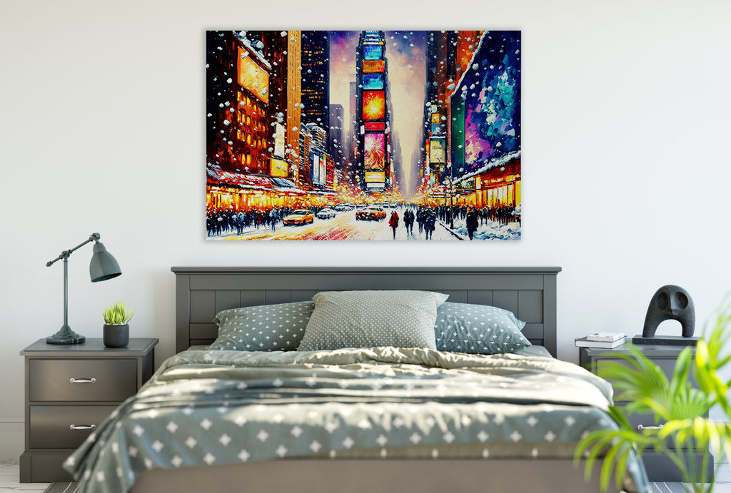 Times Square Canvas Print – Vibrant NYC Winter Scene on Gallery Ready Canvas