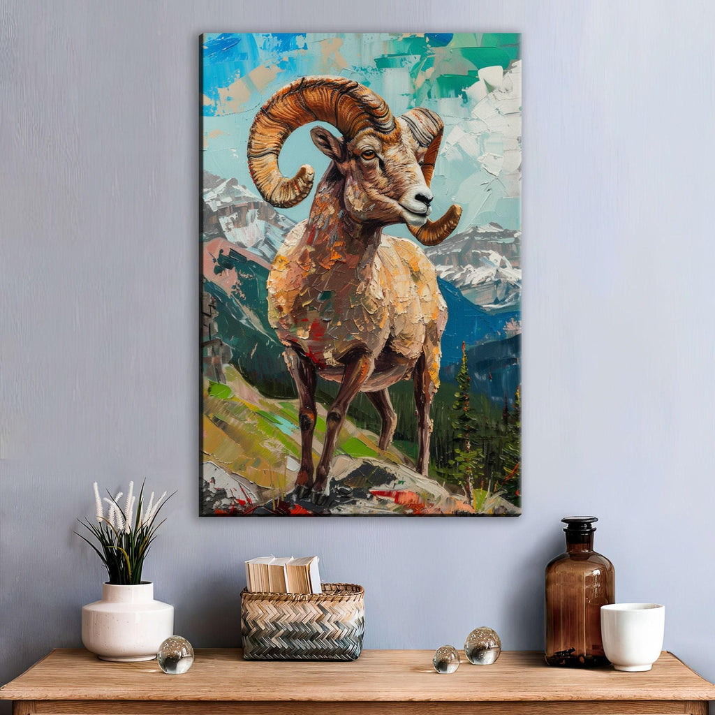 Bighorn Sheep Art – Extra Large Gallery Wrapped Canvas | Rugged Mountain Wildlife Wall Decor