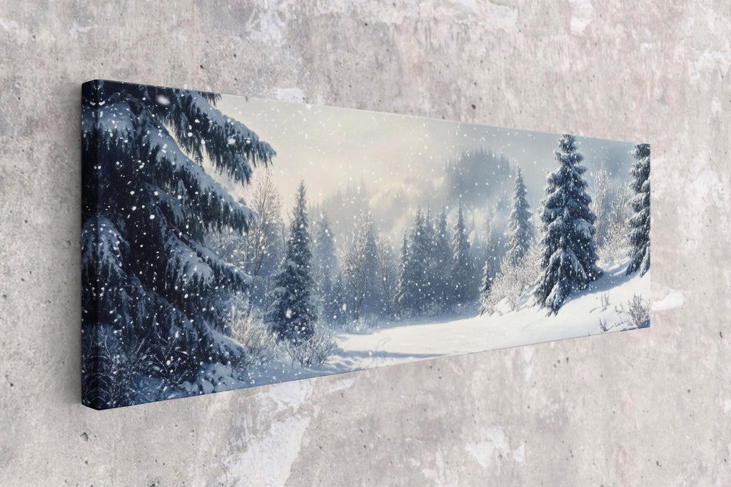 a picture of a snow covered forest with pine trees