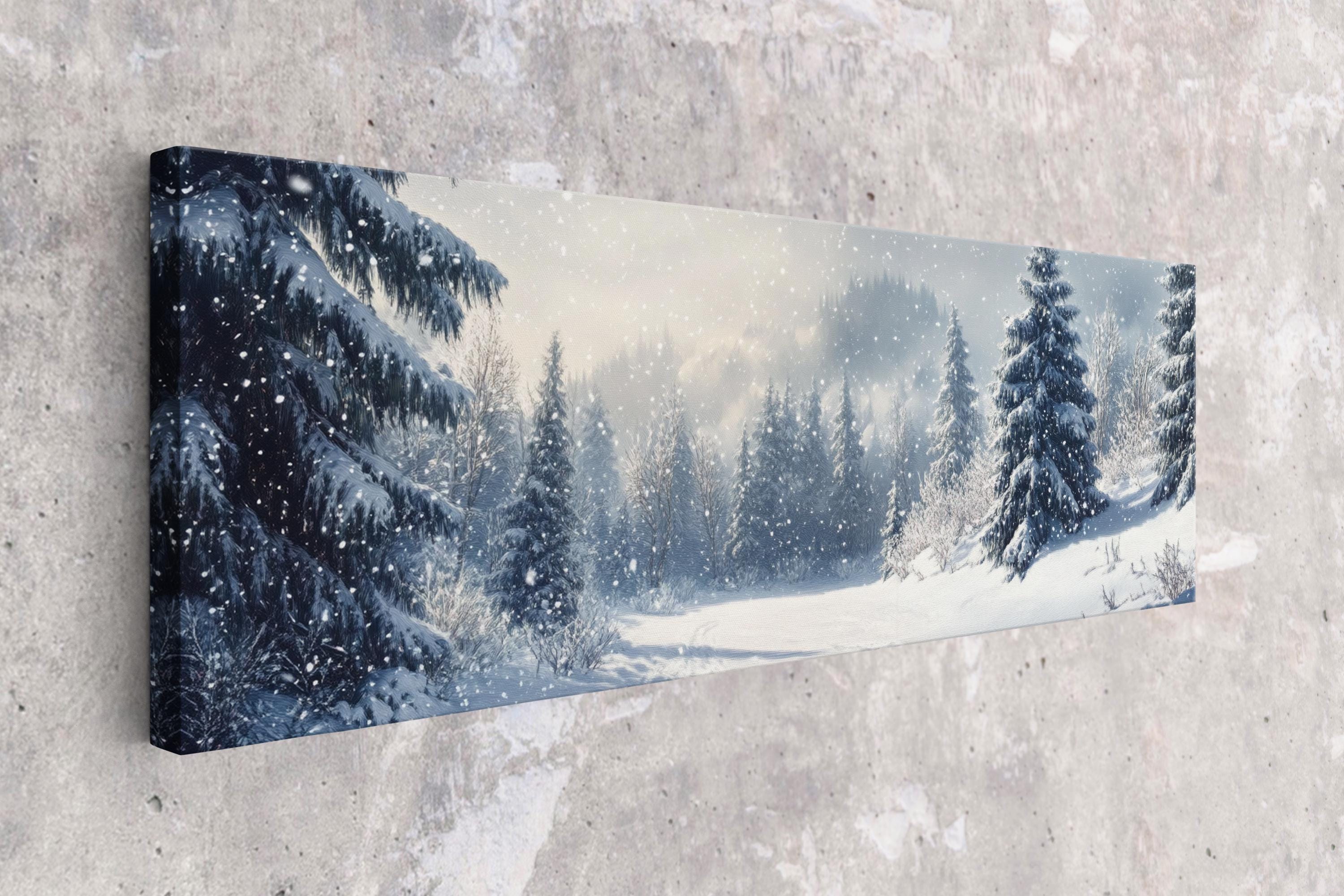 a picture of a snow covered forest with pine trees