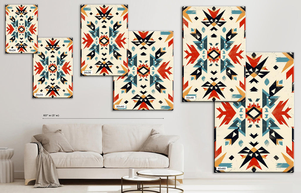 Native American Wall Decor – Extra Large Gallery Wrapped Canvas With Tribal Pattern Art