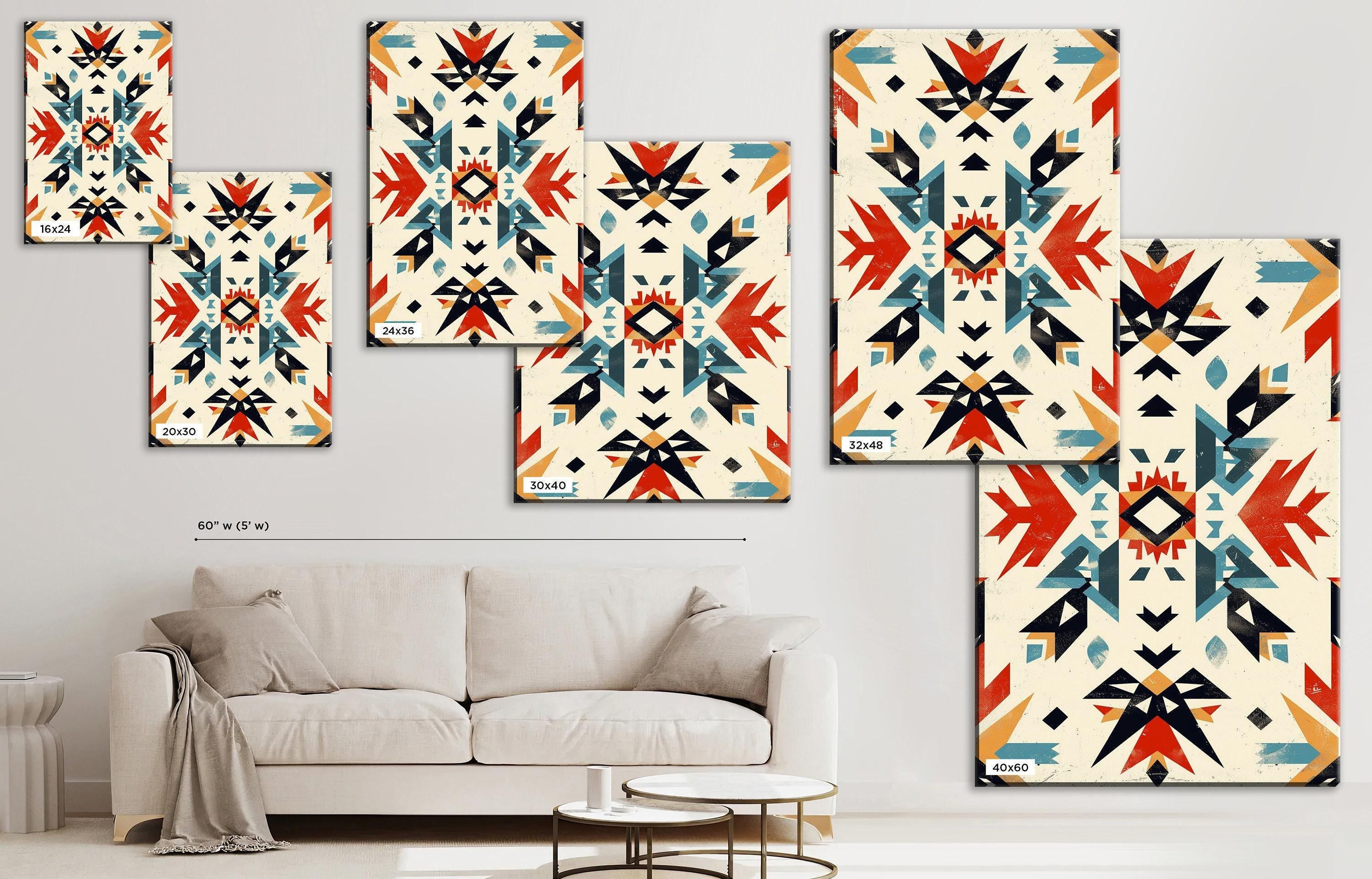 Native American Wall Decor – Extra Large Gallery Wrapped Canvas With Tribal Pattern Art