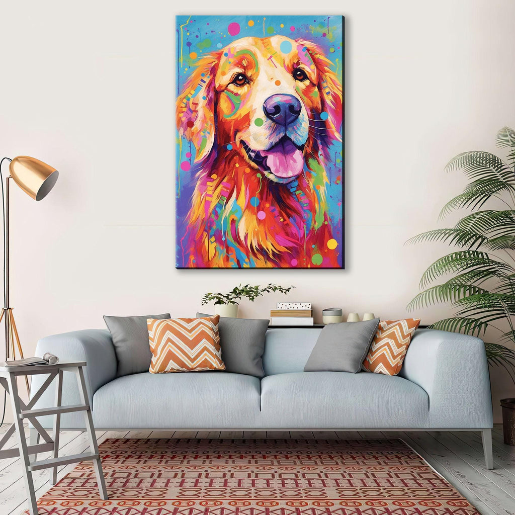 Golden Retriever Canvas Art | Dynamic Dog Painting on Large Gallery Ready Canvas