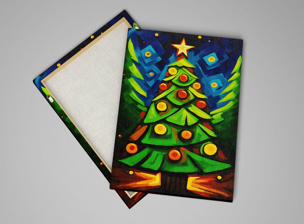 Christmas Tree Canvas - Large Geometric Holiday Wall Art | Gallery Wrapped Artist Print