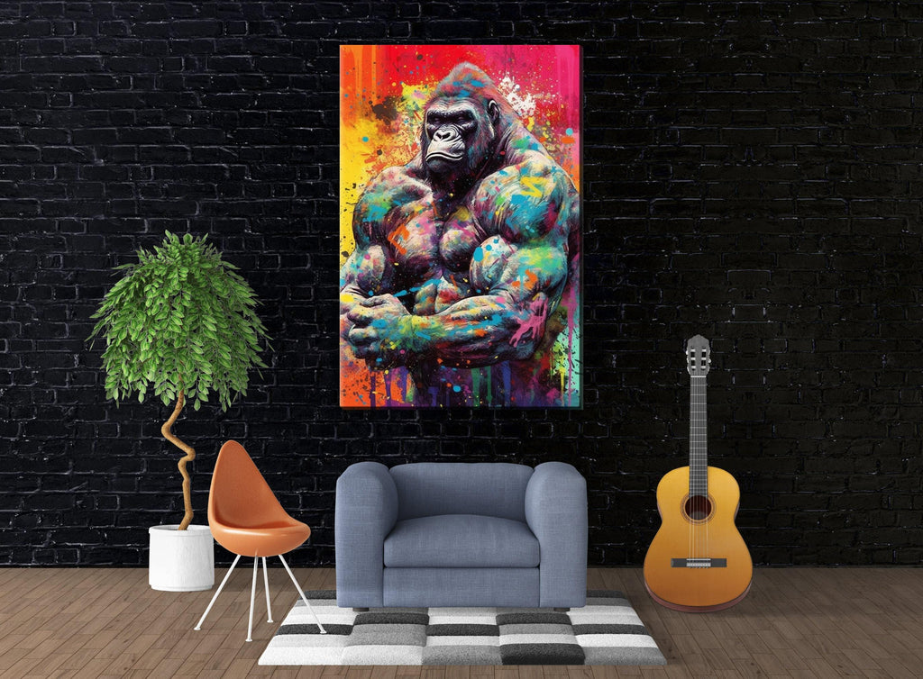 Muscle Gorilla Art – Vibrant Gym Wall Art Canvas | Gallery Wrapped, Ready to Hang