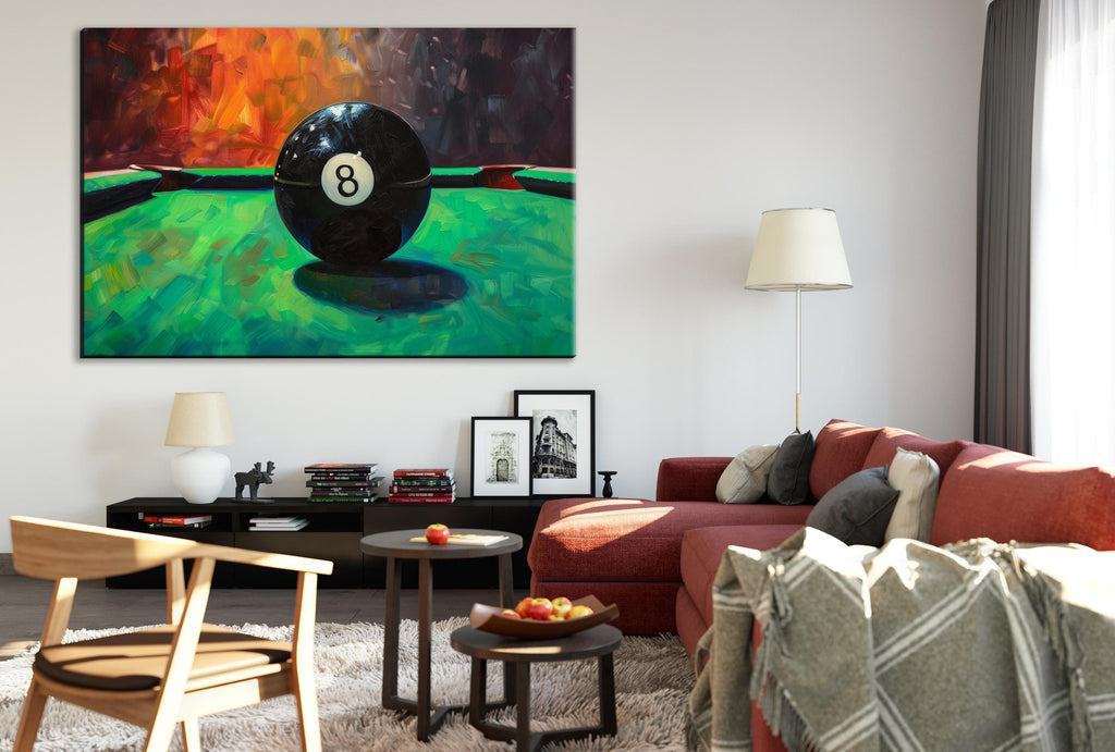 8 Ball Pool Art - Classic Pool Table Scene | Gallery Wrapped Canvas, Extra Large