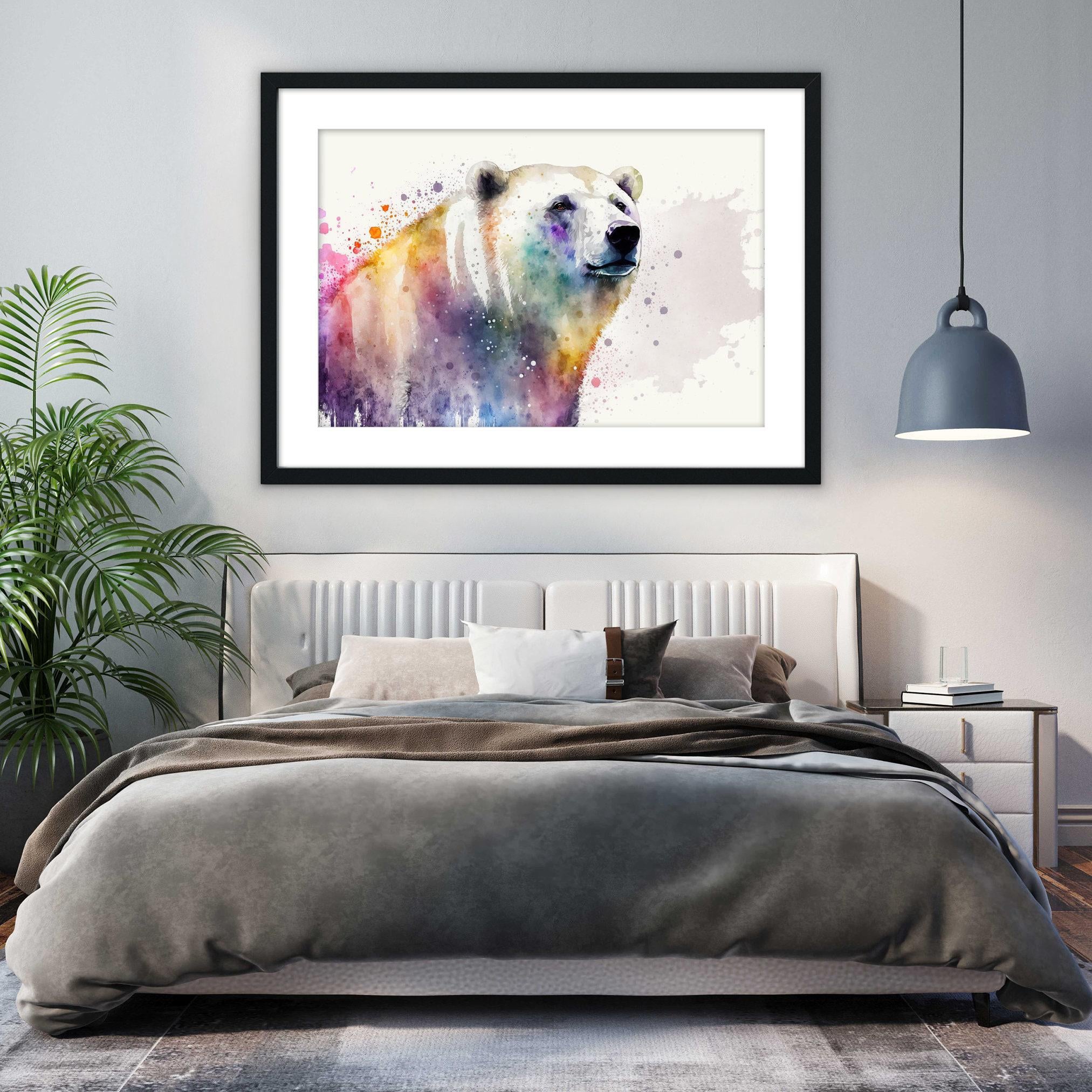 Icy Guardian: Polar Bear Watercolor Painting, Giclee Print on Canvas, Artist Paper, Watercolor Paper, Available in Extra Large Sizes
