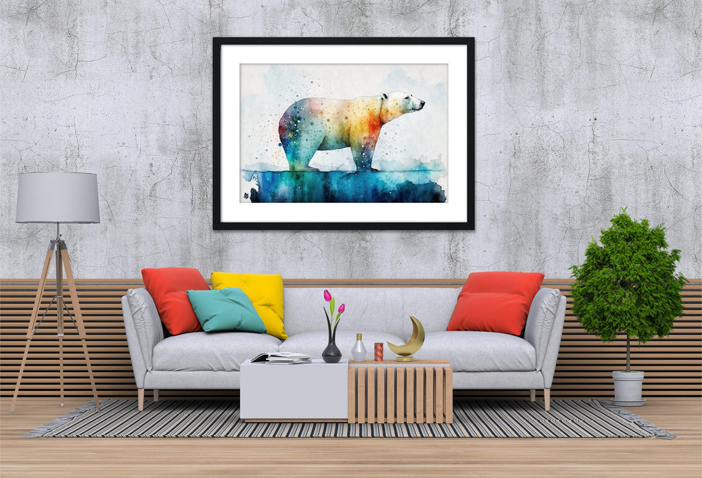 Elegant Arctic: Polar Bear Watercolor Painting, Giclee Print on Canvas, Artist Paper, Watercolor Paper, Available in Extra Large Sizes