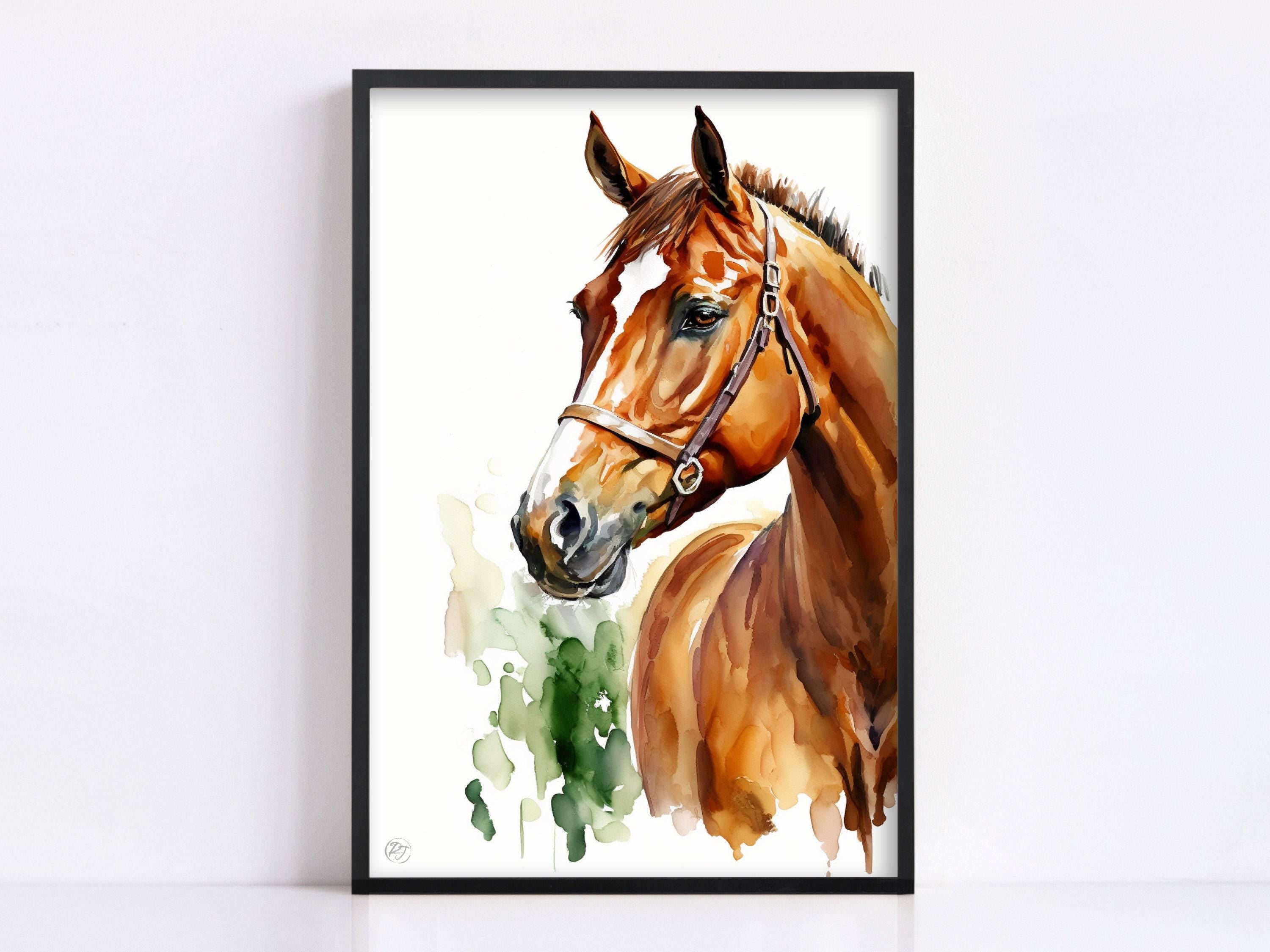 Equestrian Elegance: Watercolor Horse Wall Art Print, Giclee Print on Canvas, Artist Paper, Watercolor Paper, Available in Extra Large Sizes