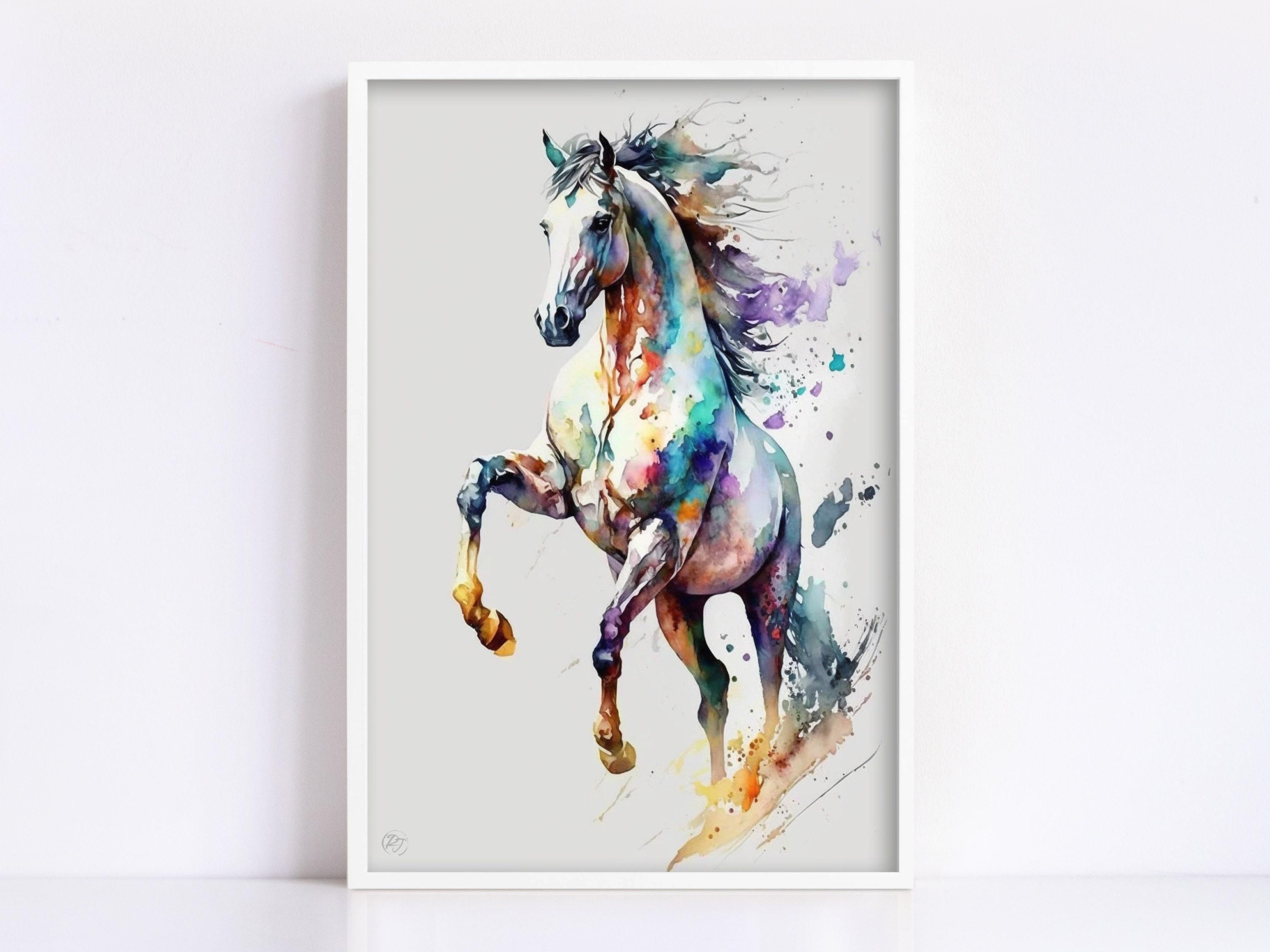Graceful Stallion: Watercolor Horse Wall Decor Print, Giclee Print on Canvas, Artist Paper, Watercolor Paper, Available in Extra Large Sizes