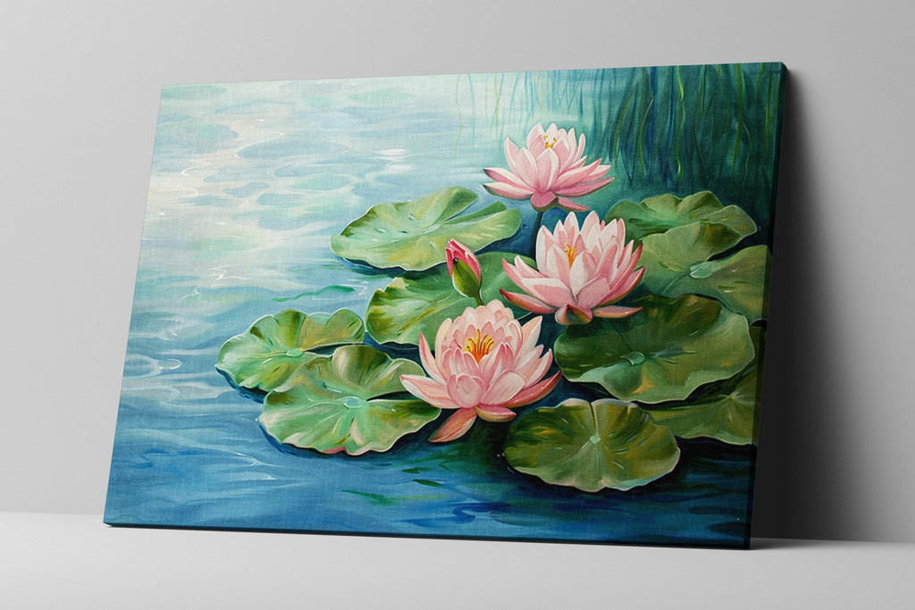Pastel Water Lilies Art – Oversized Giclée Print Canvas | Ready to Hang Wall Decor