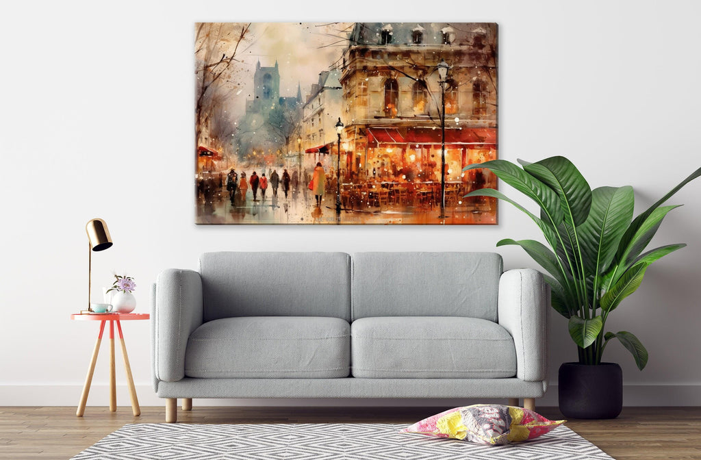 Winter in Paris Watercolor Painting - Holiday Art, Giclee Print on Canvas, Artist Paper, Watercolor Paper, Available in Extra Large Sizes