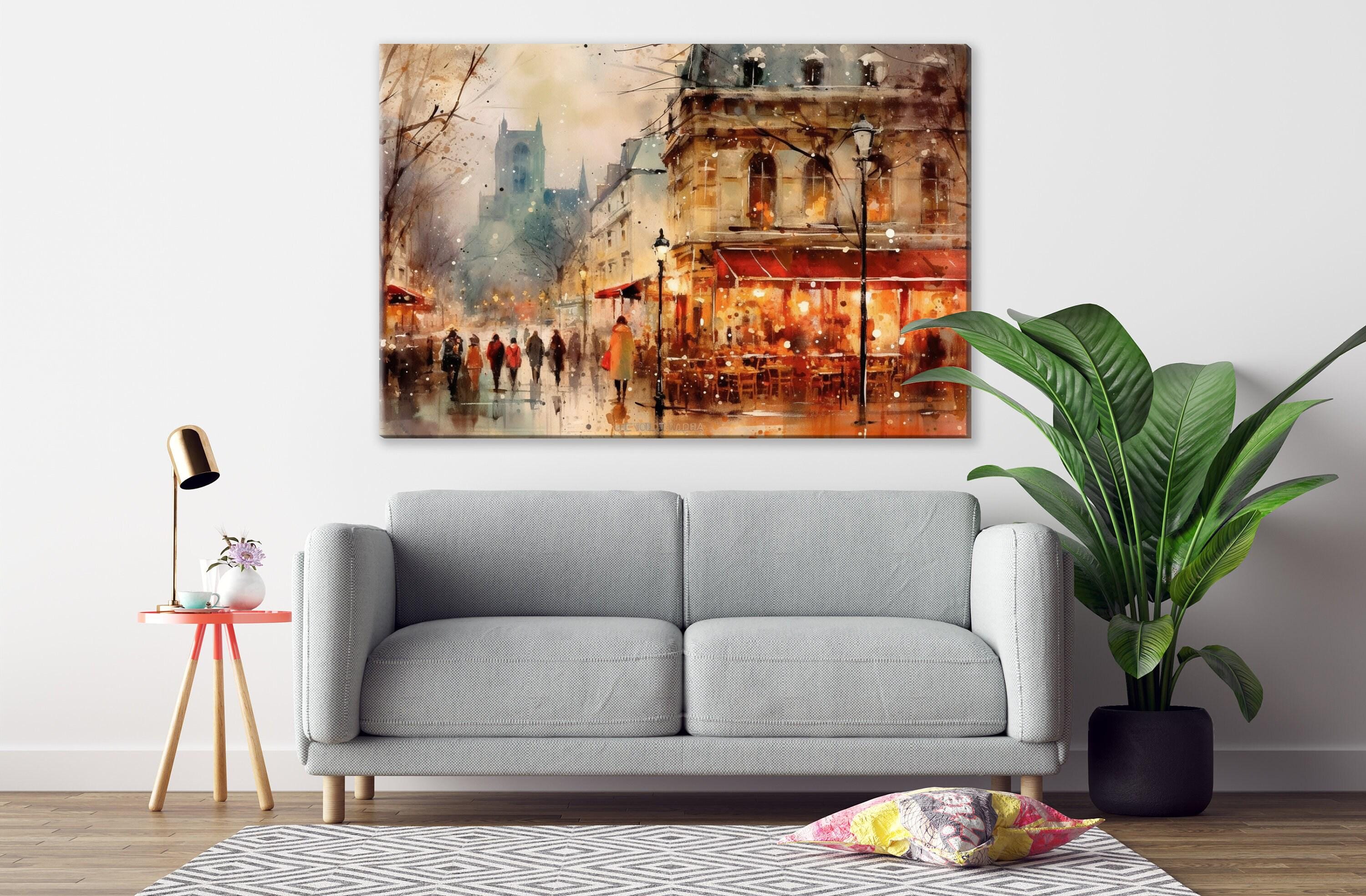 Winter in Paris Watercolor Painting - Holiday Art, Giclee Print on Canvas, Artist Paper, Watercolor Paper, Available in Extra Large Sizes