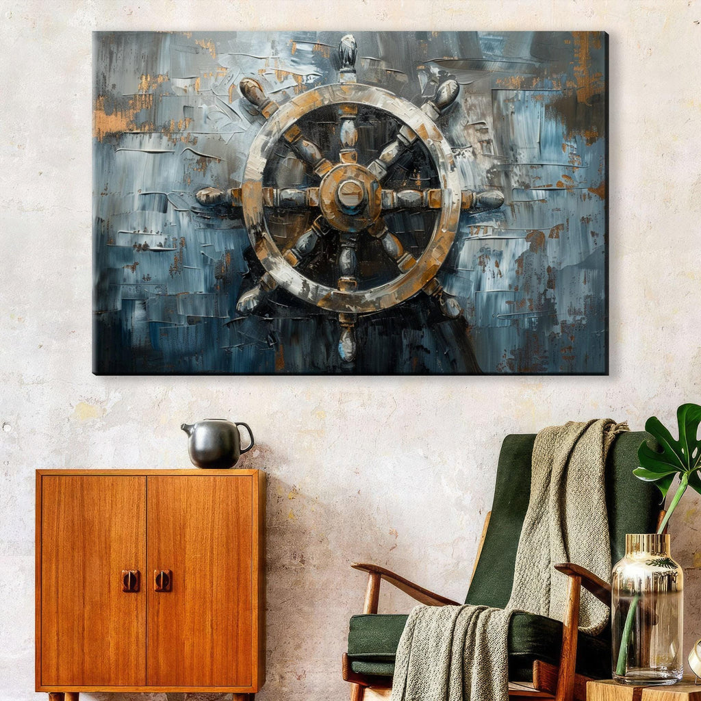 Ship's Wheel Wall Art - Vintage Sailor Wheel on Gallery Wrapped Canvas | Coastal Canvas Art