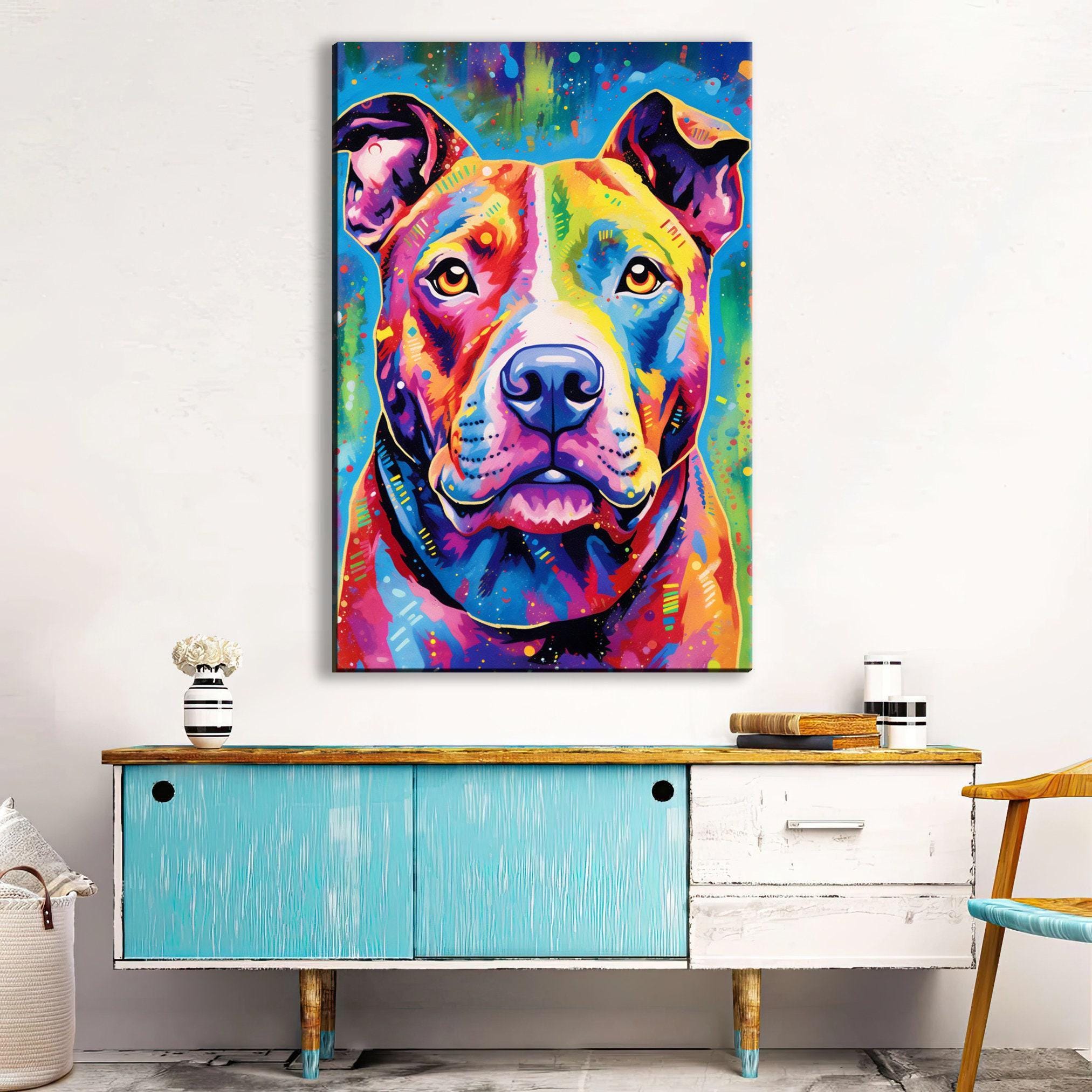 Pitbull Canvas Print – Large Dog Portrait on Artist Grade Canvas with Real Wood Frame