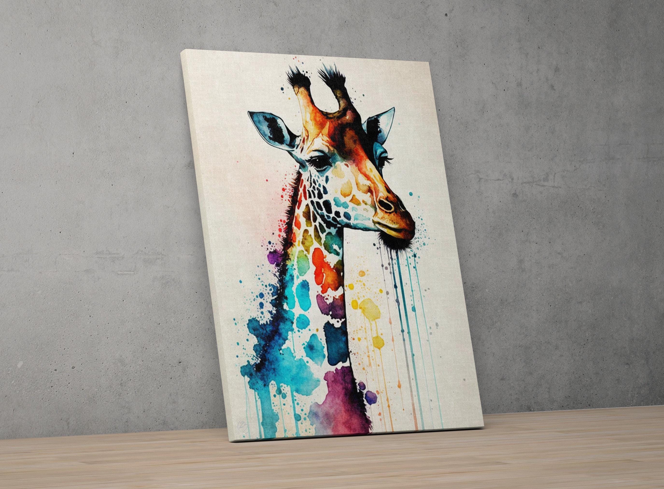 Serenity in Spots: Watercolor Giraffe Wall Decor, Giclee Print on Canvas, Artist Paper, Watercolor Paper, Available in Extra Large Sizes