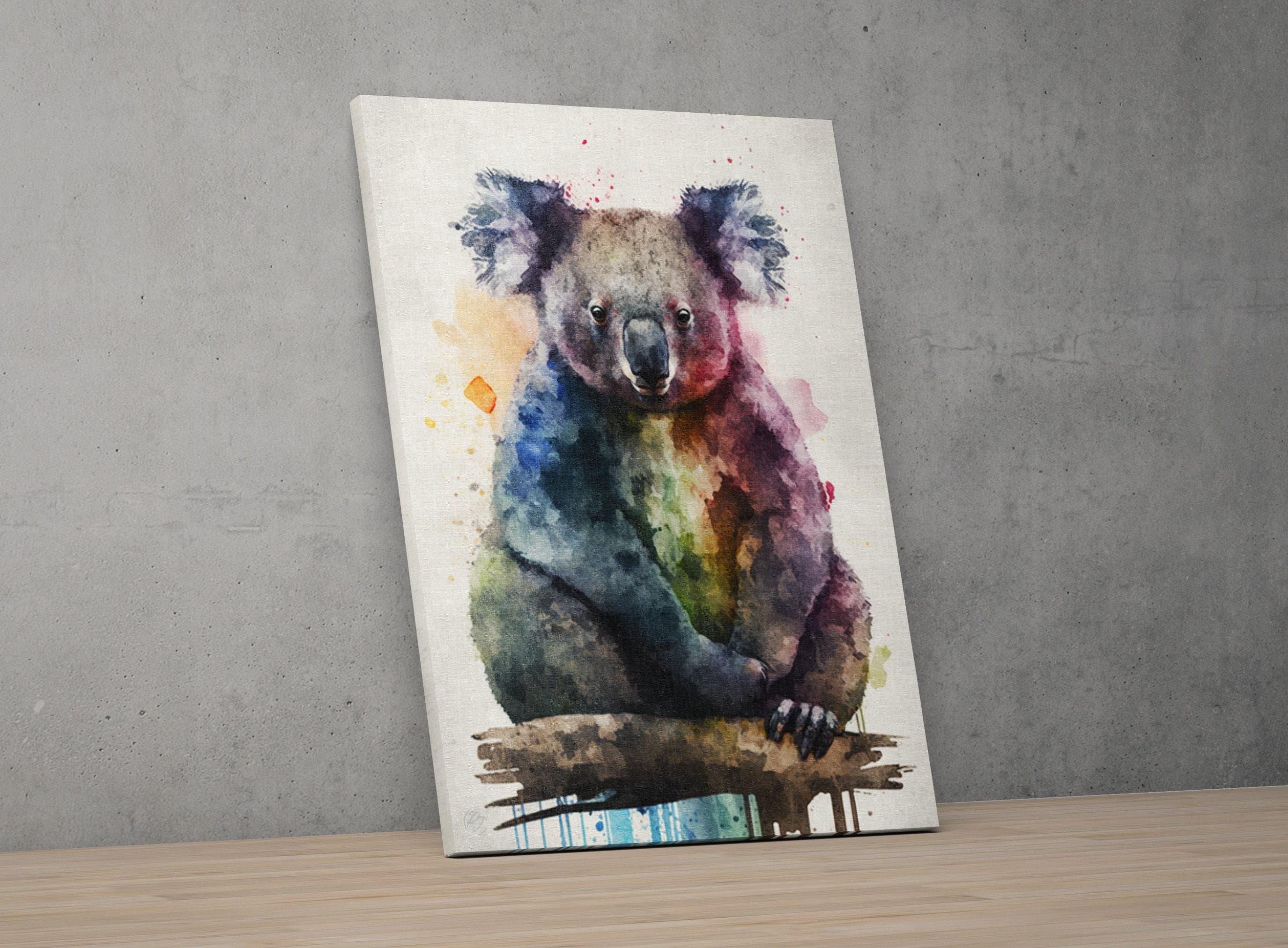 Wildlife Elegance: Koala Bear Watercolor Painting, Giclee Print on Canvas, Artist Paper, Watercolor Paper, Available in Extra Large Sizes