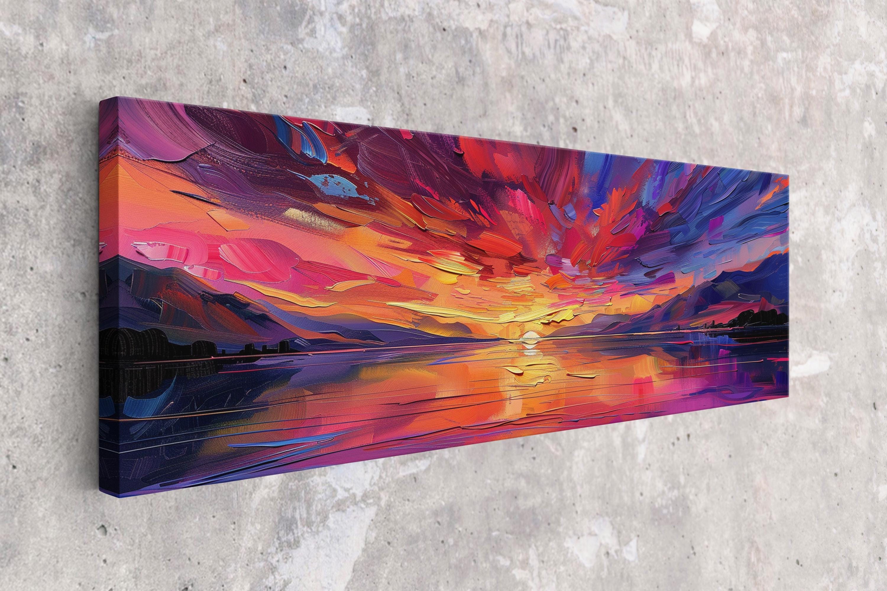 Panoramic Ocean Sunset Canvas - Oversized Framed Wall Art, Pink Purple Sunset