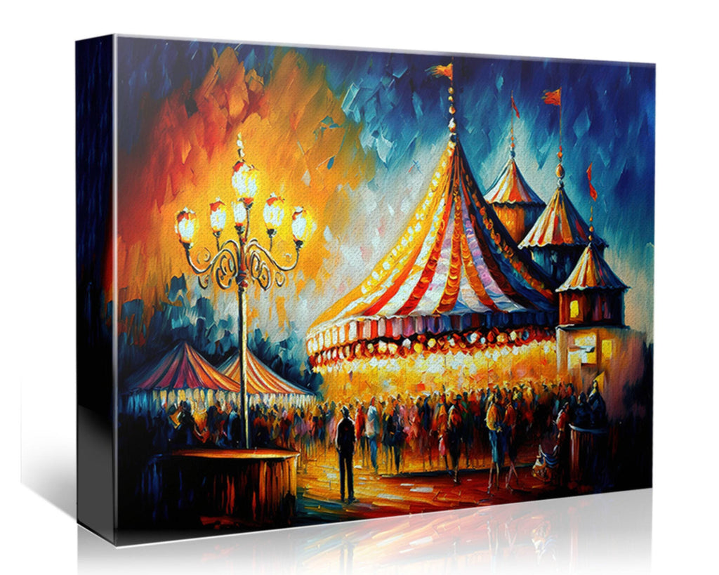 Circus Scene Canvas Art - Large Vintage Carnival Print With Wooden Frame