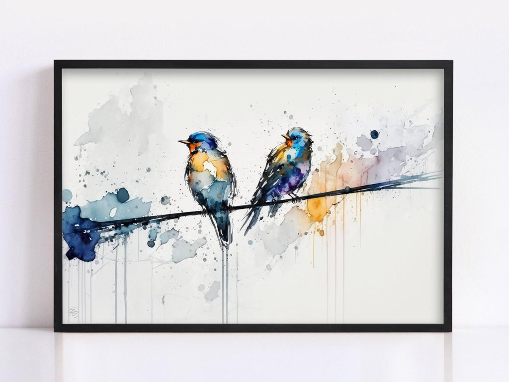 Feathered Gathering: Group of Birds Watercolor, Giclee Canvas Print, Artist Paper, Watercolor Paper, Available in Extra Large Sizes