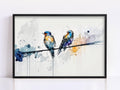 Feathered Gathering: Group of Birds Watercolor, Giclee Canvas Print, Artist Paper, Watercolor Paper, Available in Extra Large Sizes