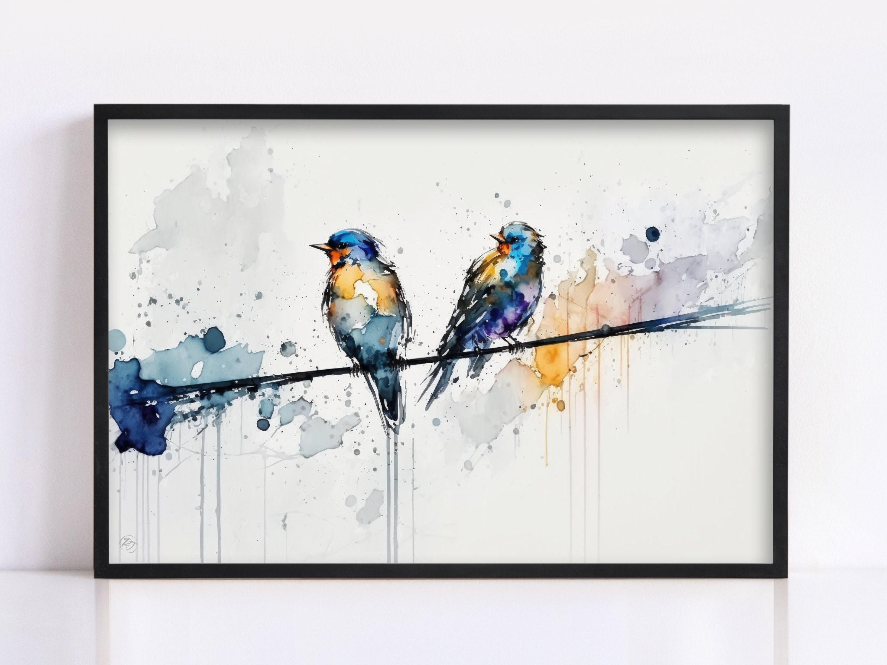 Feathered Gathering: Group of Birds Watercolor, Giclee Canvas Print, Artist Paper, Watercolor Paper, Available in Extra Large Sizes
