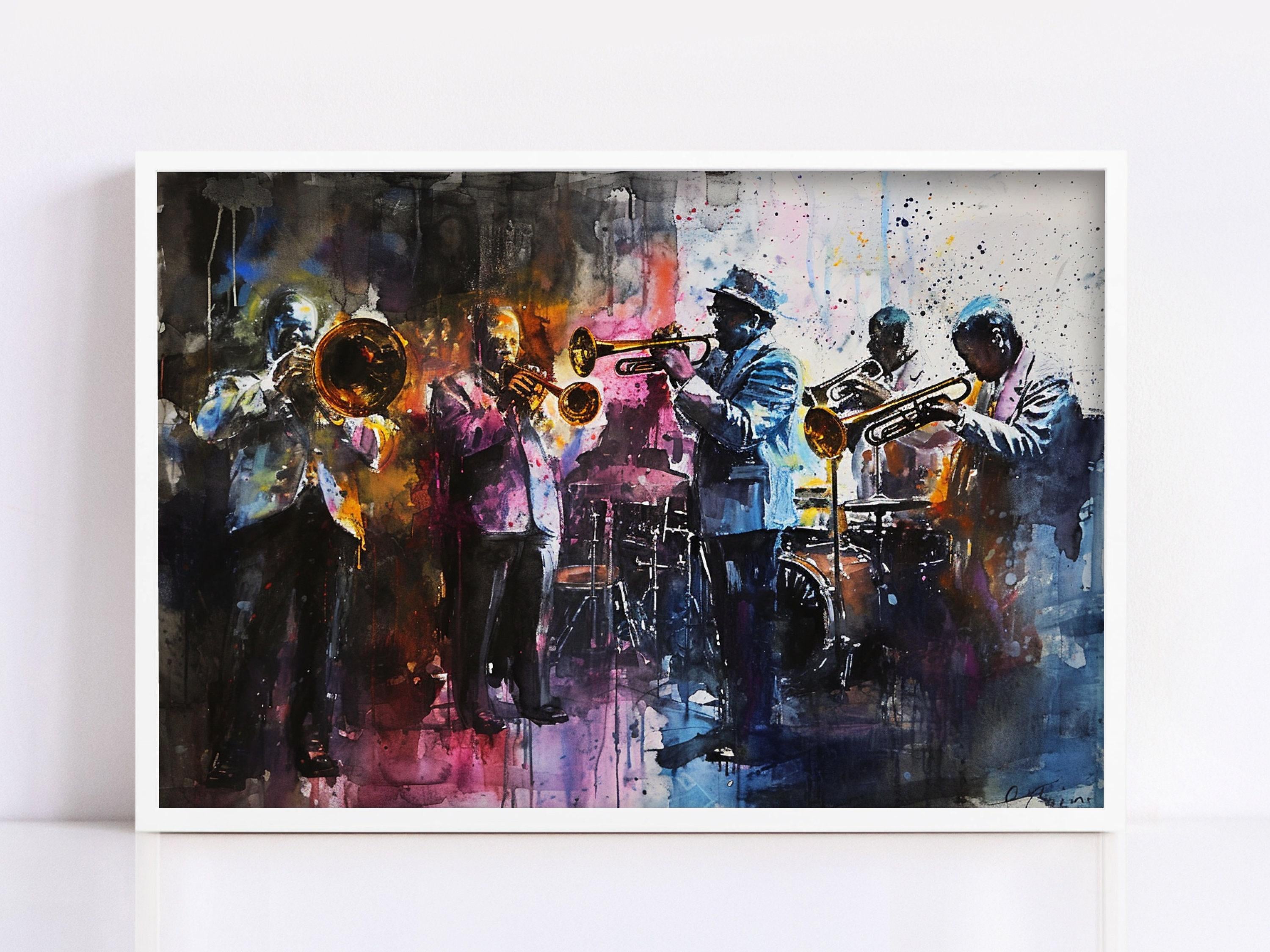 Soulful Jazz Band Watercolor Print – Jazz Wall Art, Giclee Print on Canvas, Artist Paper, Watercolor Paper, Available in Extra Large Sizes
