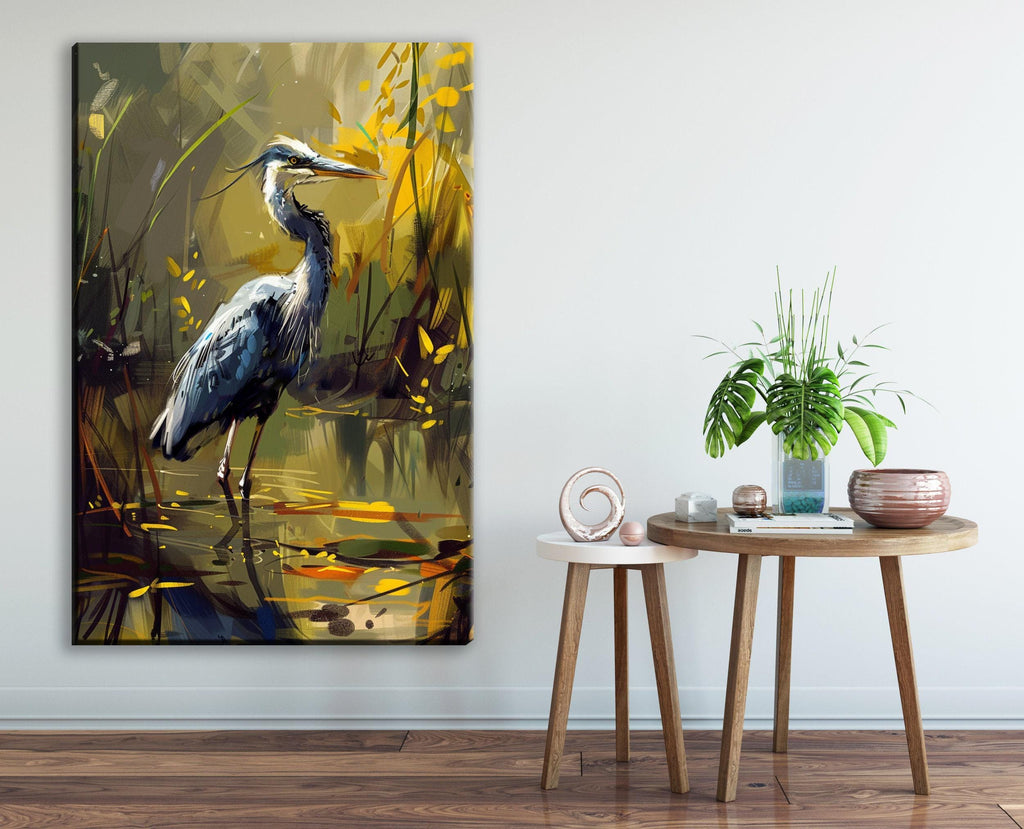 Rustic Blue Heron Art – Large Canvas Print | Gallery Wrapped Coastal Wall Art