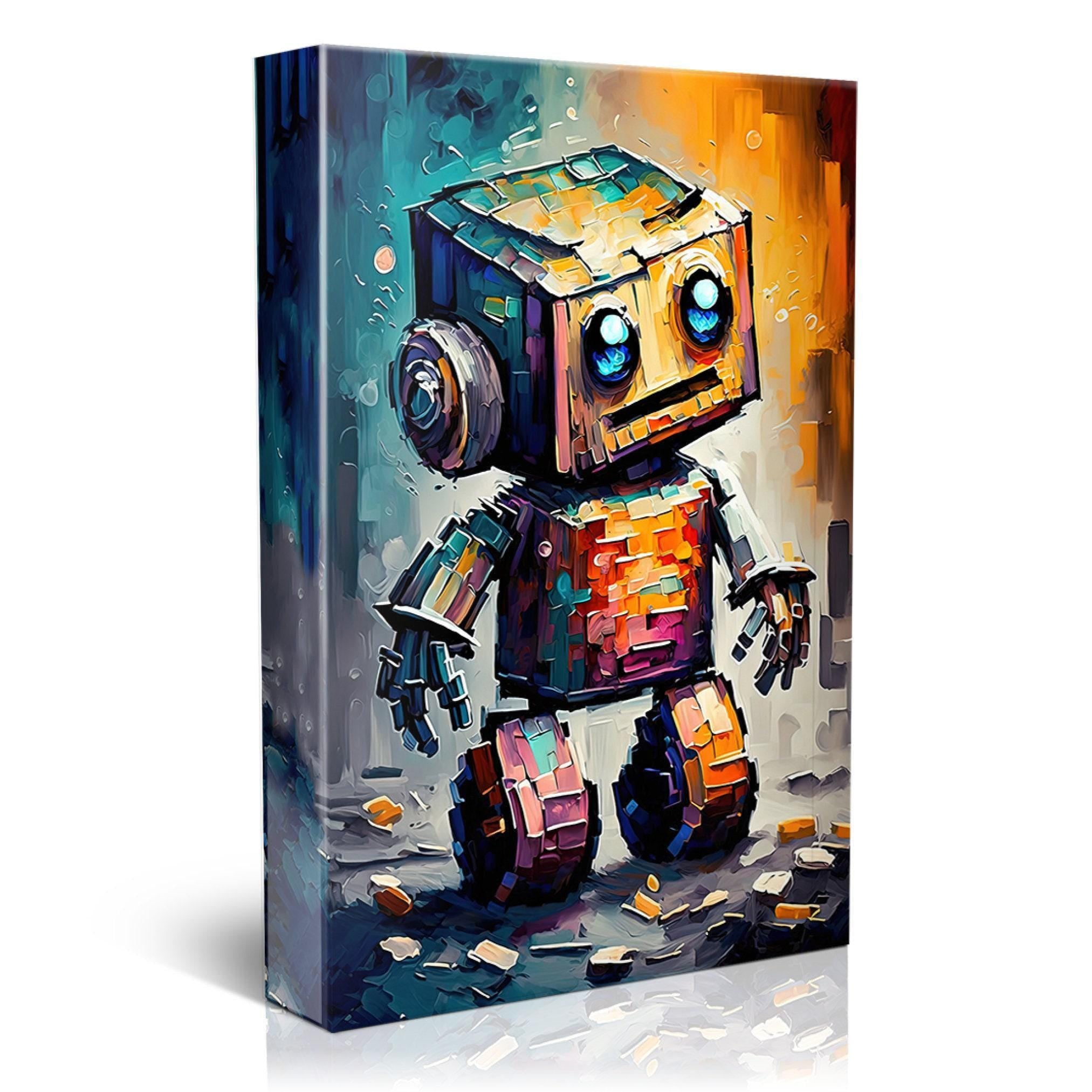 Baby Robot Art - Colorful Kids Robot Painting | Whimsical Nursery Decor Print