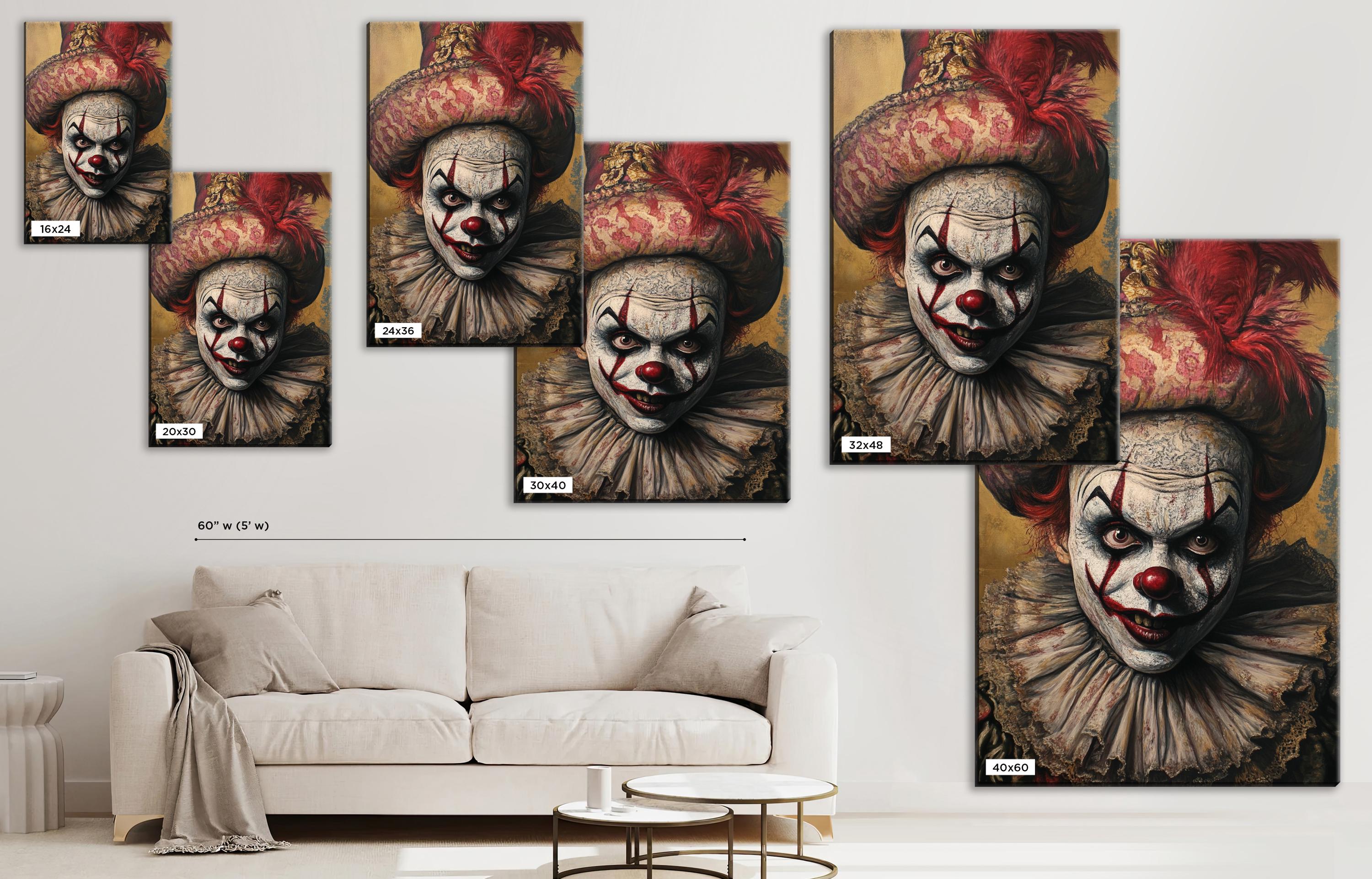 Horror Clown Canvas – Spooky Halloween Decor | Extra Large Wall Art, Gallery Wrapped Canvas