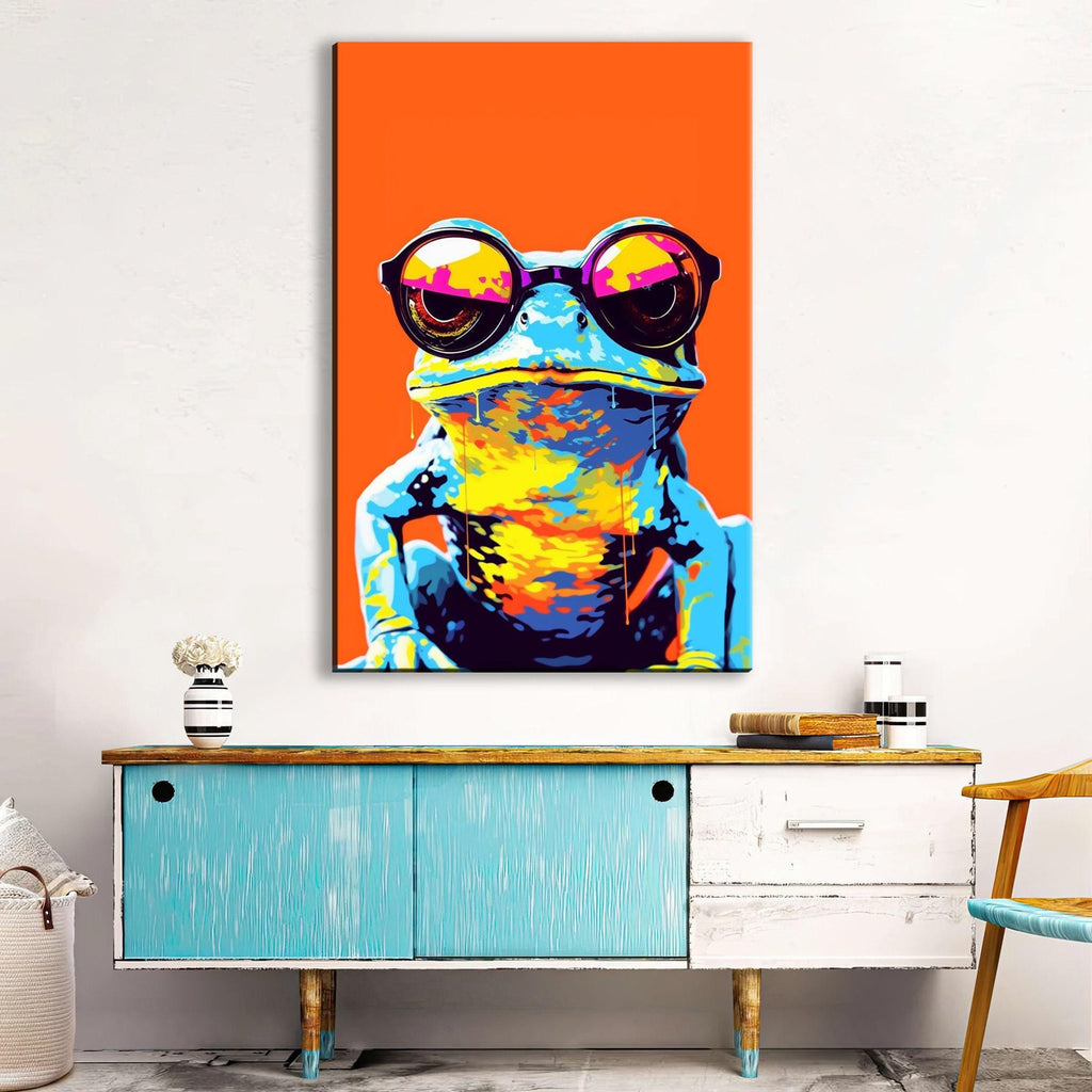 Hipster Frog Canvas – Large Gallery Wrapped Canvas Print with Funny Frog Art