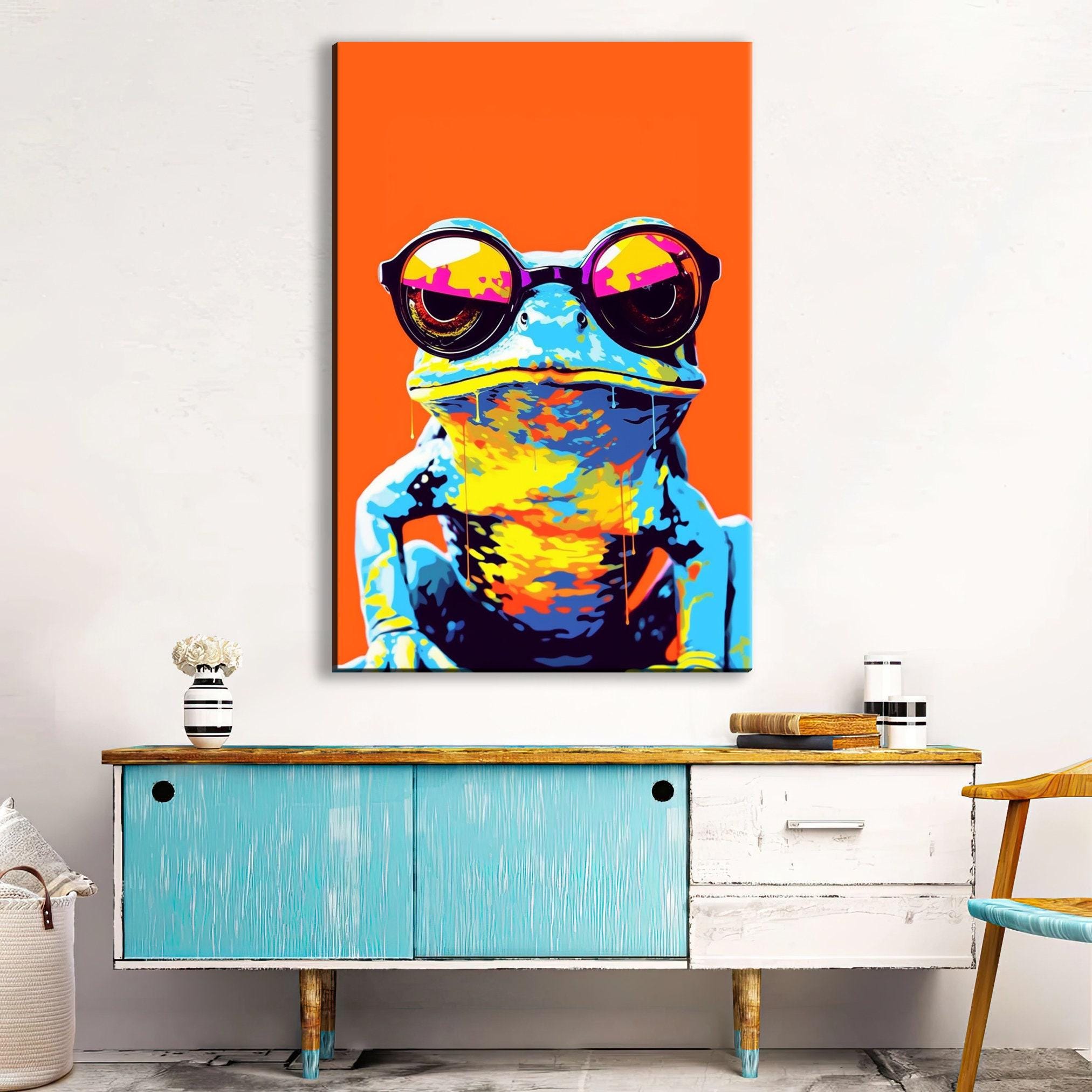 Hipster Frog Canvas – Large Gallery Wrapped Canvas Print with Funny Frog Art