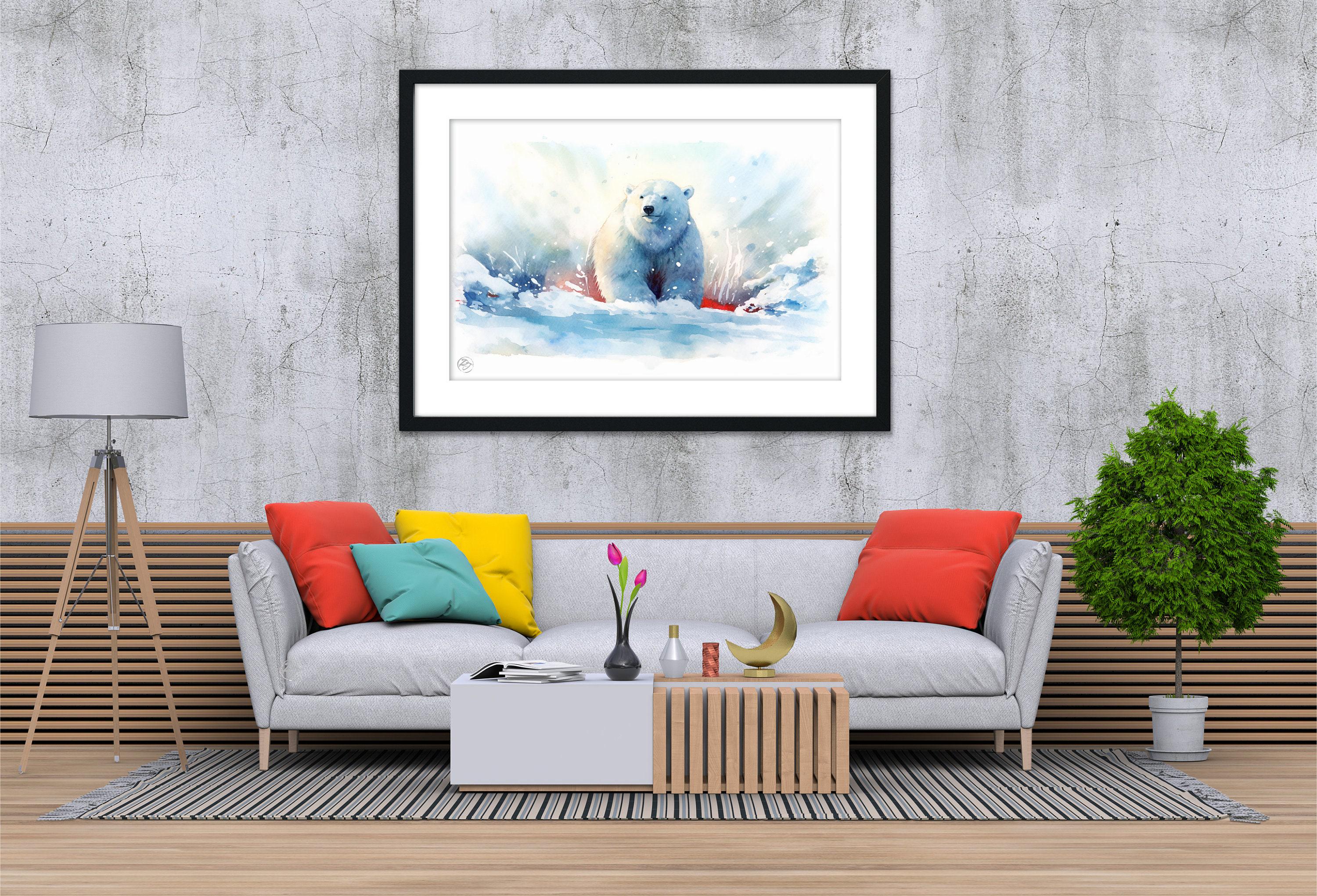Icy Wonderland: Polar Bear Watercolor Painting - Giclee Print on Canvas, Artist Paper, Watercolor Paper, Available in Extra Large Sizes