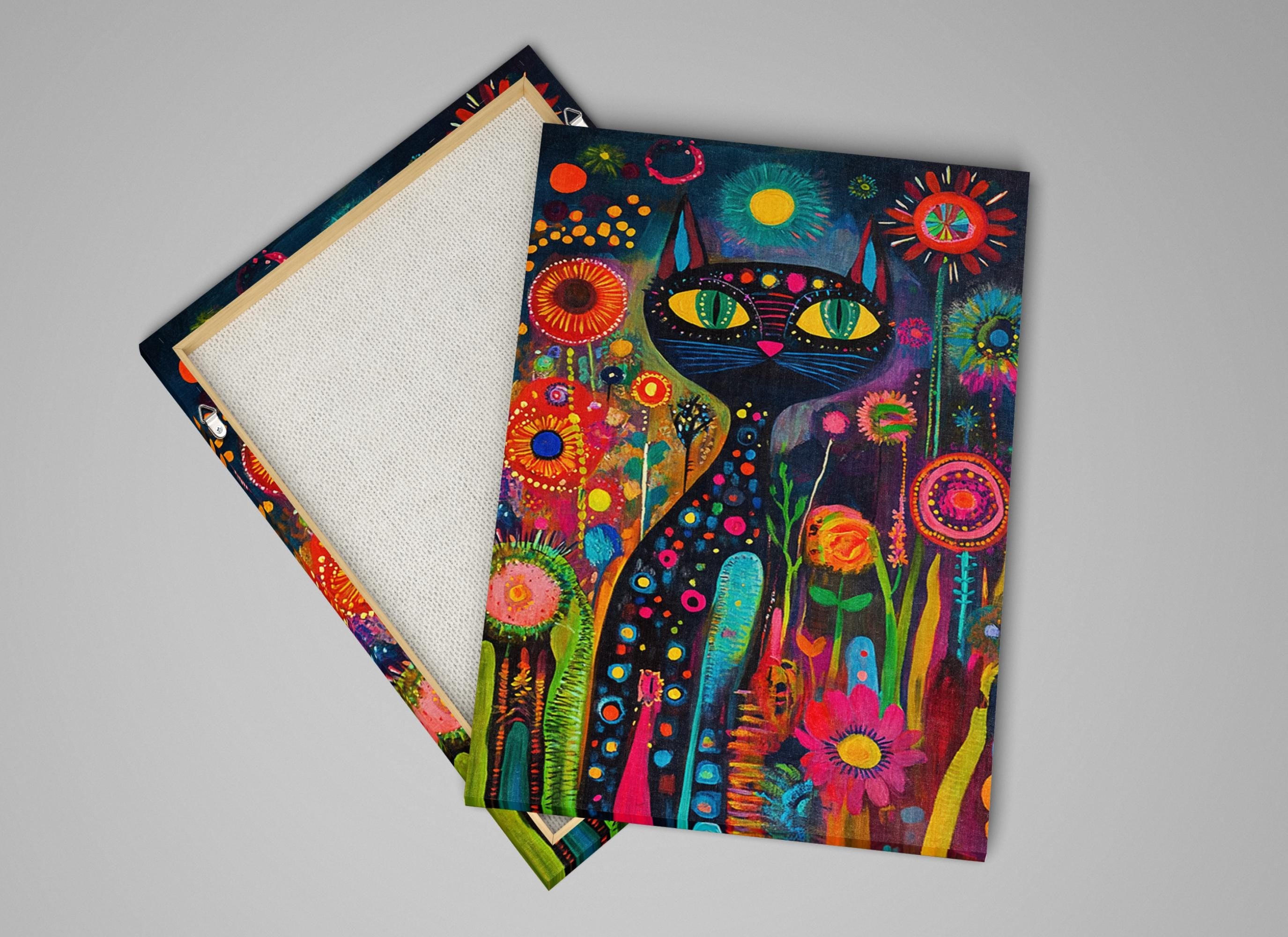a painting of a cat on a canvas