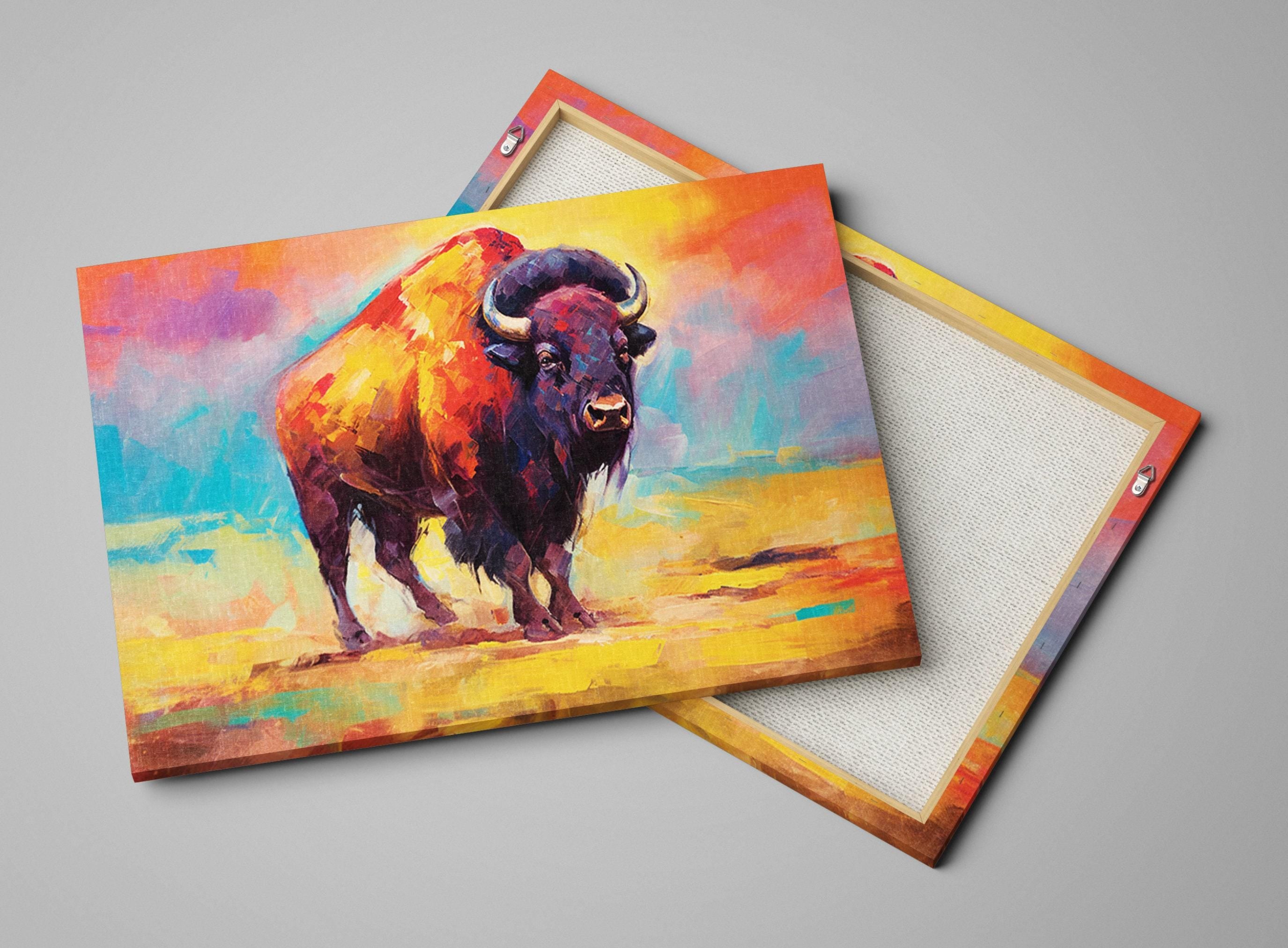 Buffalo Canvas Print | Colorful Bison Painting on Extra Large Gallery Wrapped Canvas