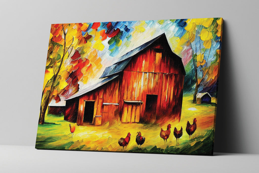 Farmhouse Canvas Print - Vibrant Barn Canvas Art with Wooden Frame