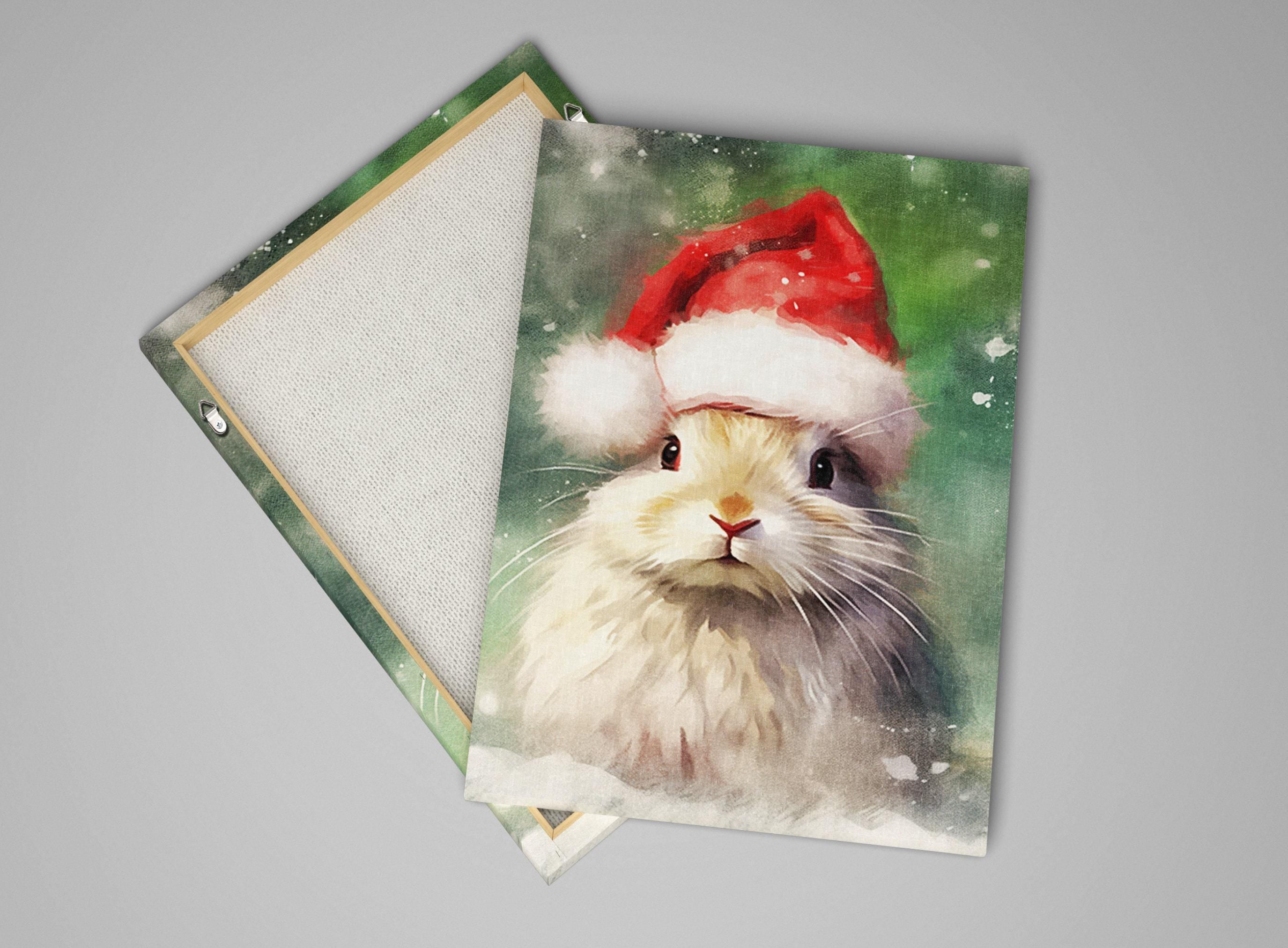 Festive Bunny Painting - Large Giclee Print On Gallery Wrapped Canvas With Holiday Charm
