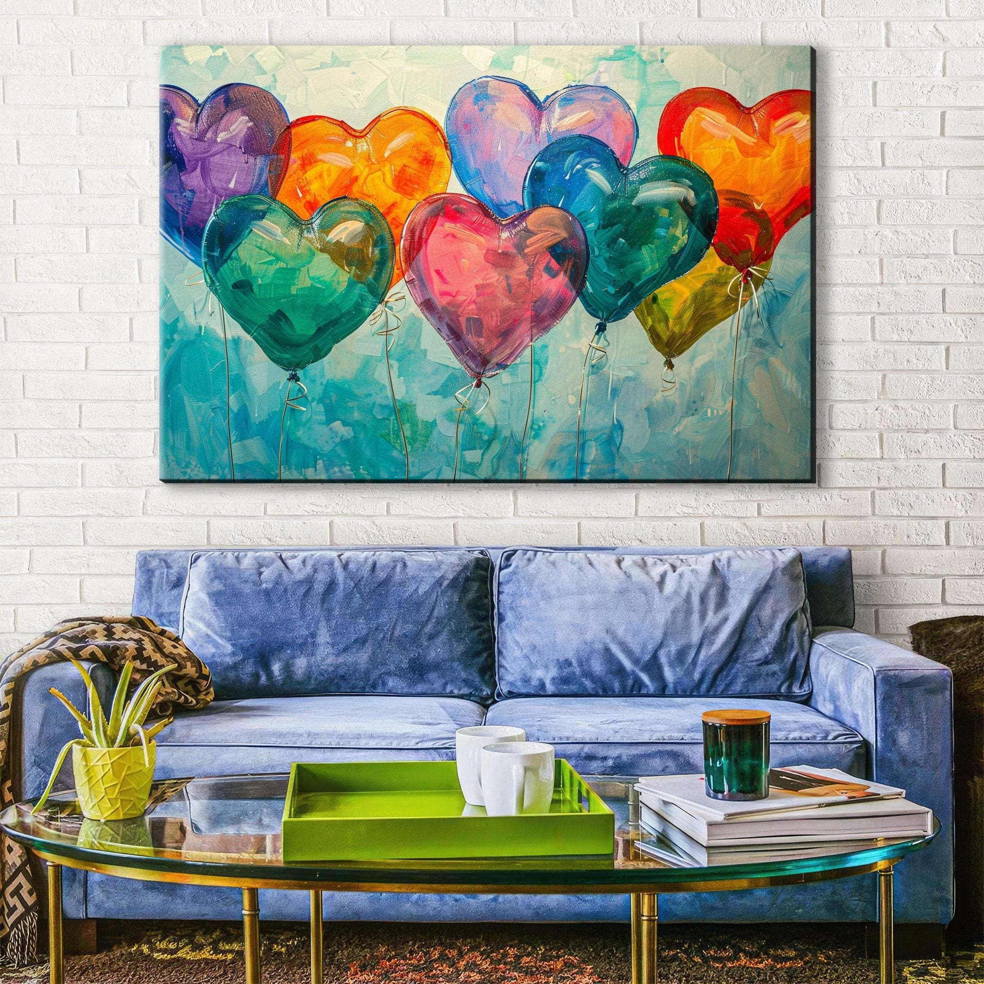Romantic Heart Balloons - Love Theme Canvas | Extra Large Gallery Wrapped Art