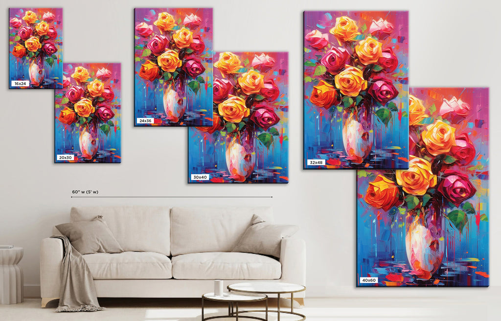 Rose Bouquet Canvas – Large Floral Wall Decor | Vibrant Abstract Roses Art Print